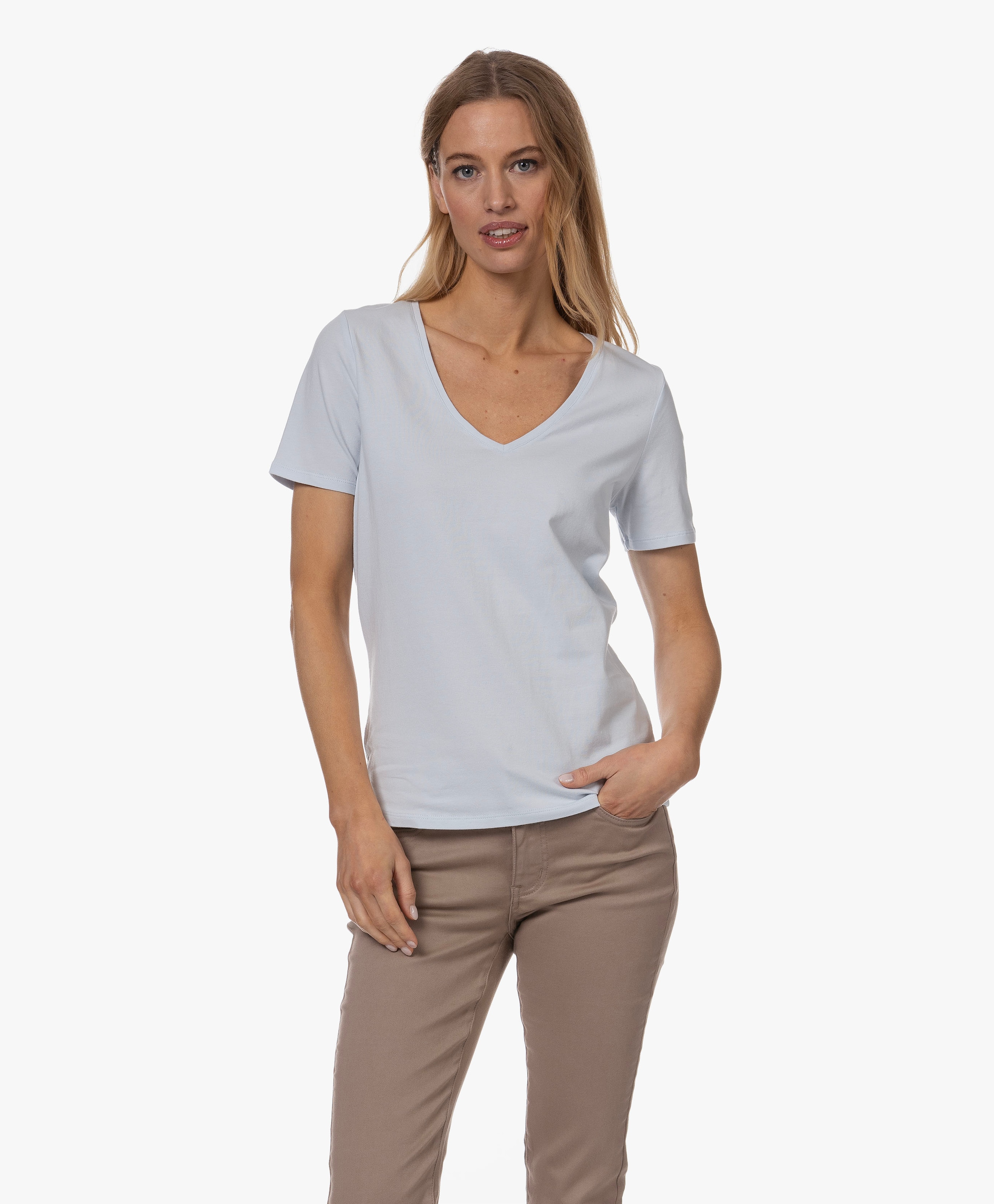 Stretch Katoenen V-hals T-shirt
