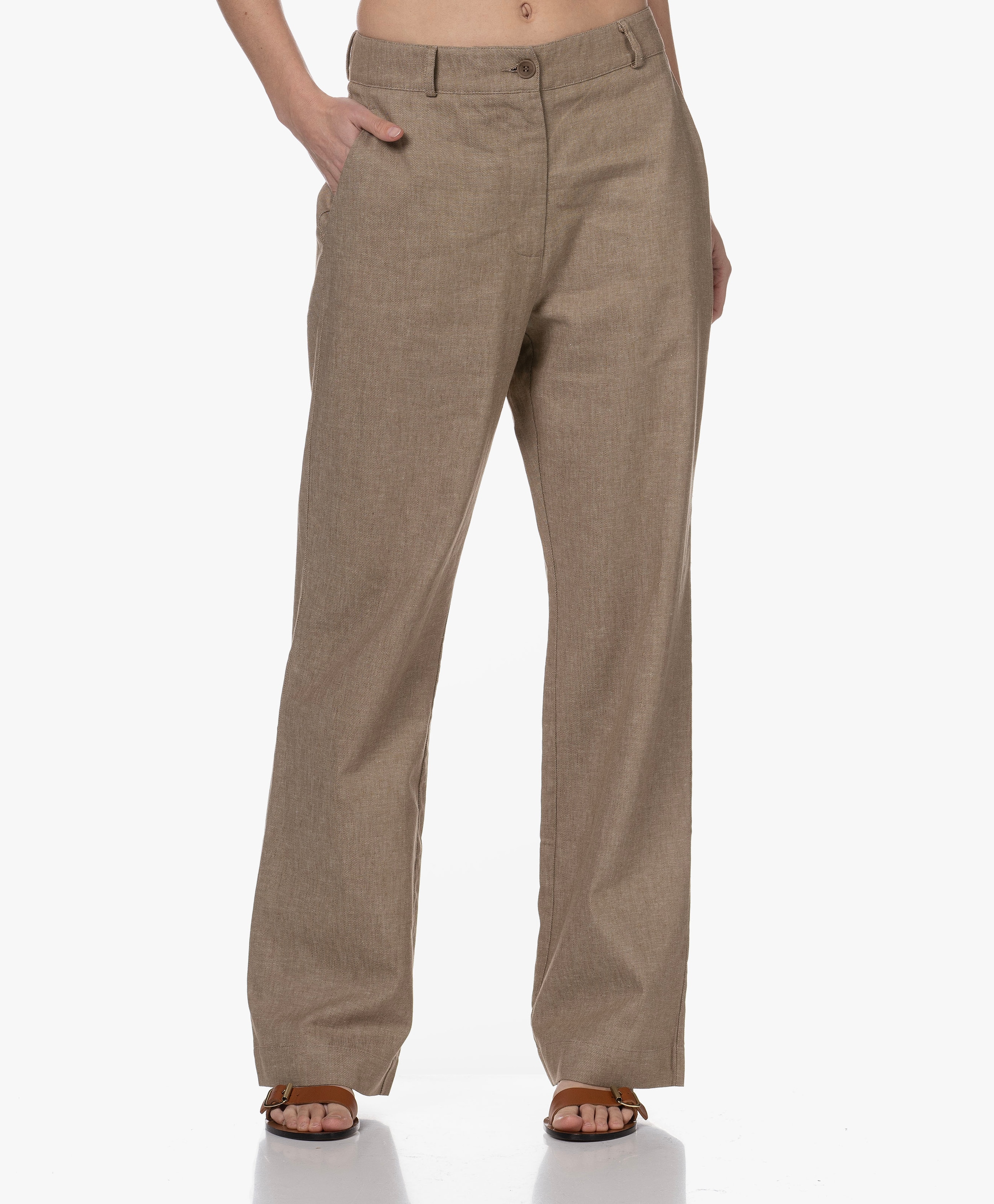 Linnenmix Pantalon Met Wijde Pijpen