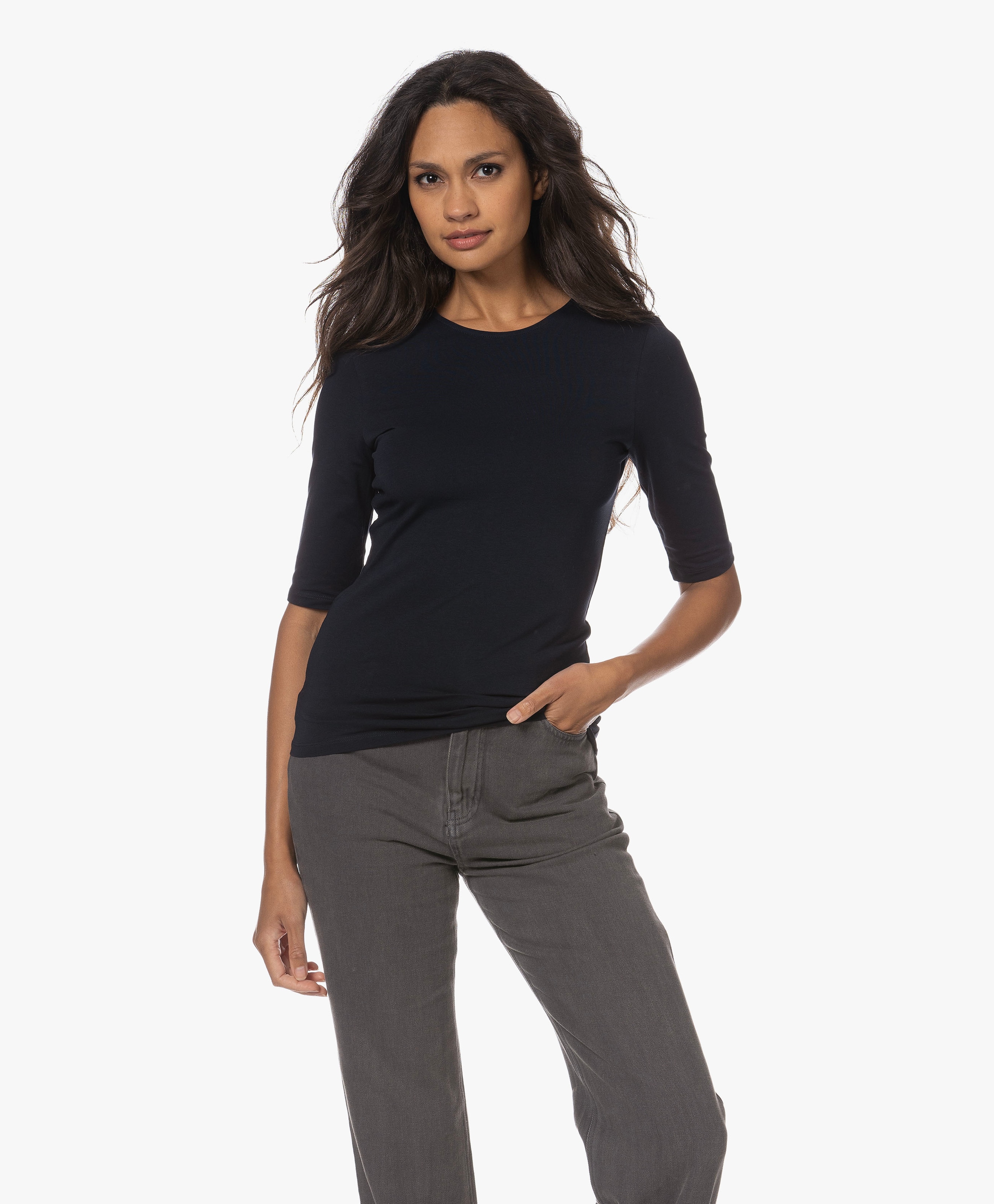 Cotton Stretch Elbow Sleeve T-shirt