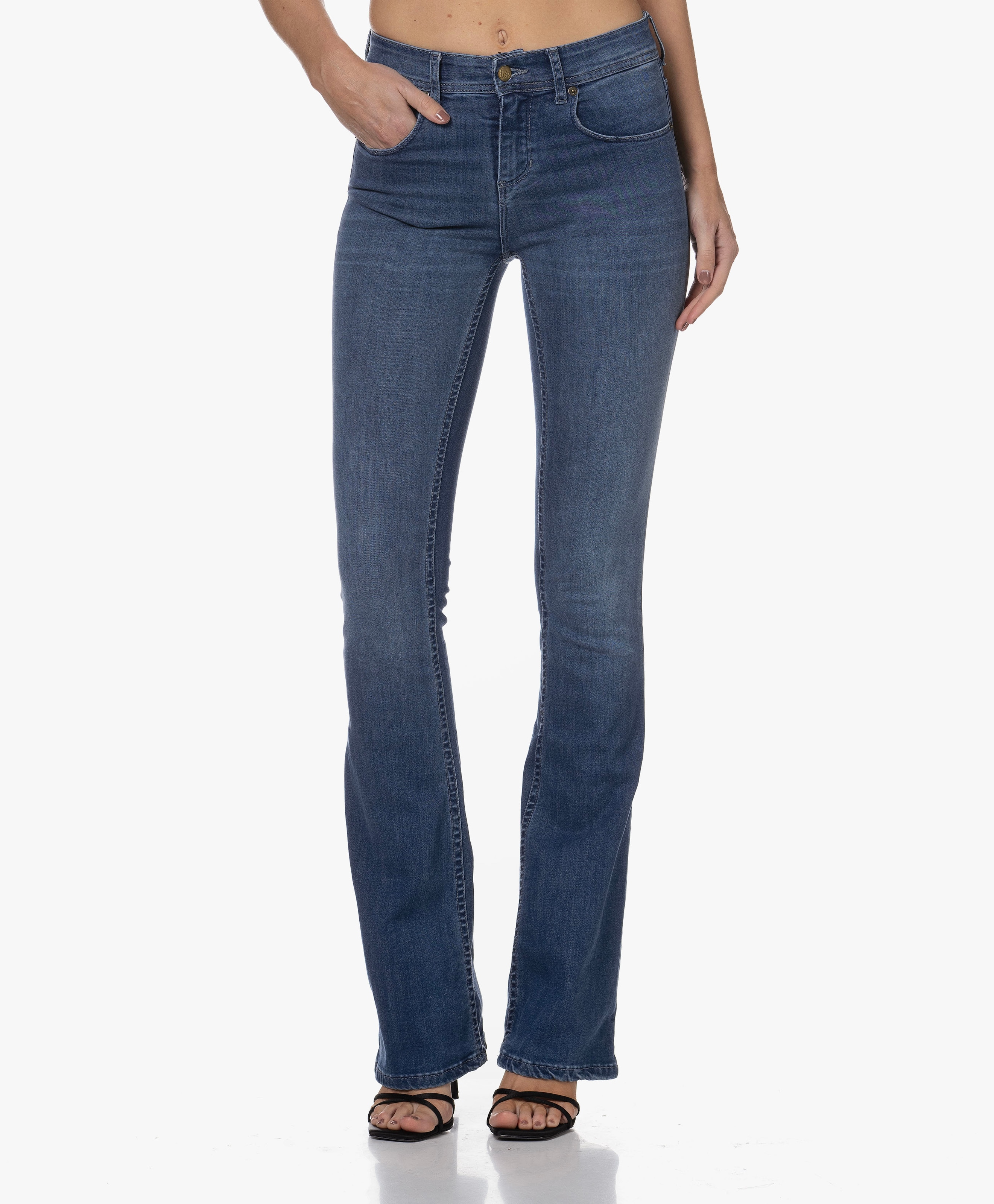 Melrose Leia Teal Mid High Flare Jeans