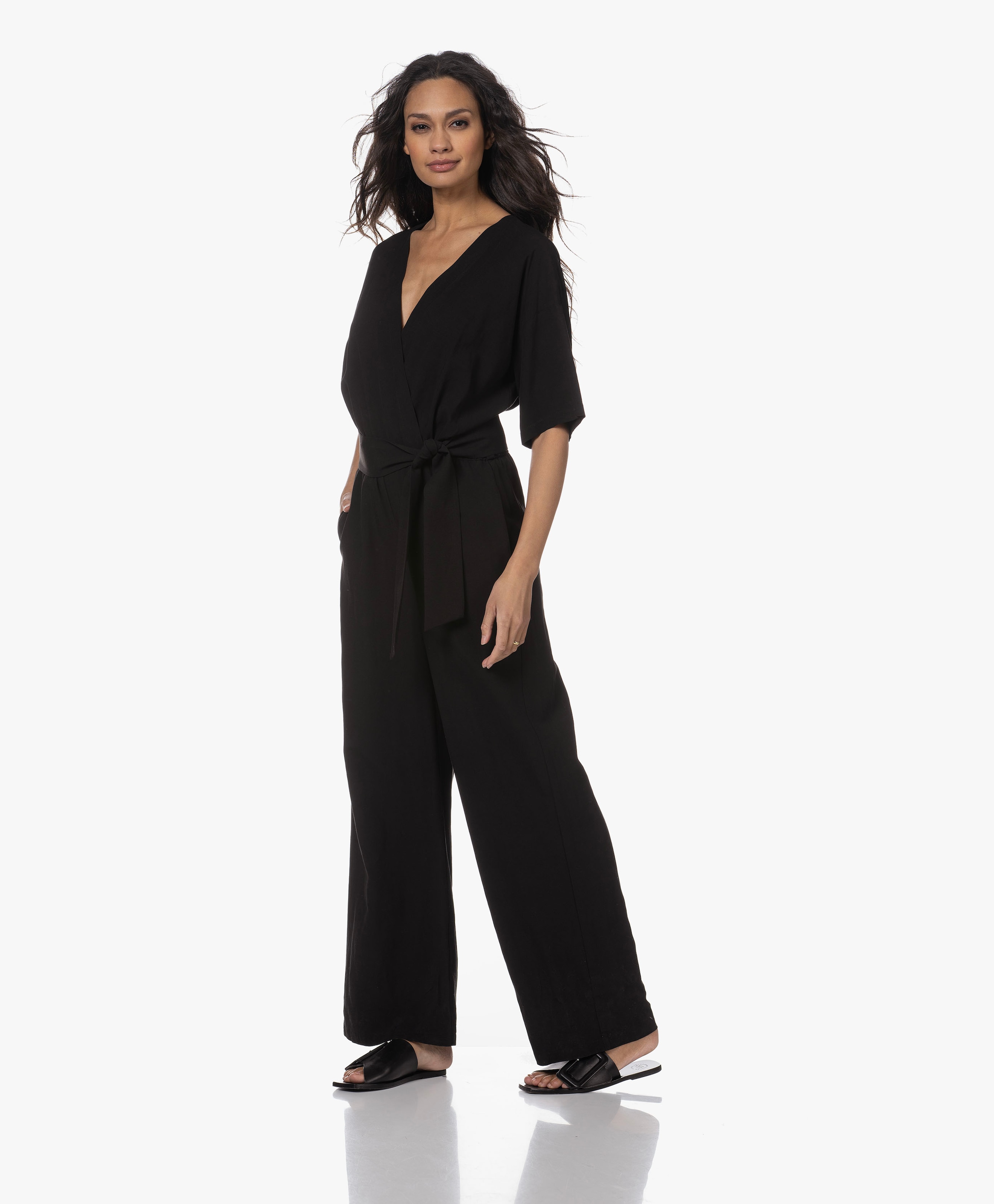 Viscose Blend Short Sleeve Jumpsuit