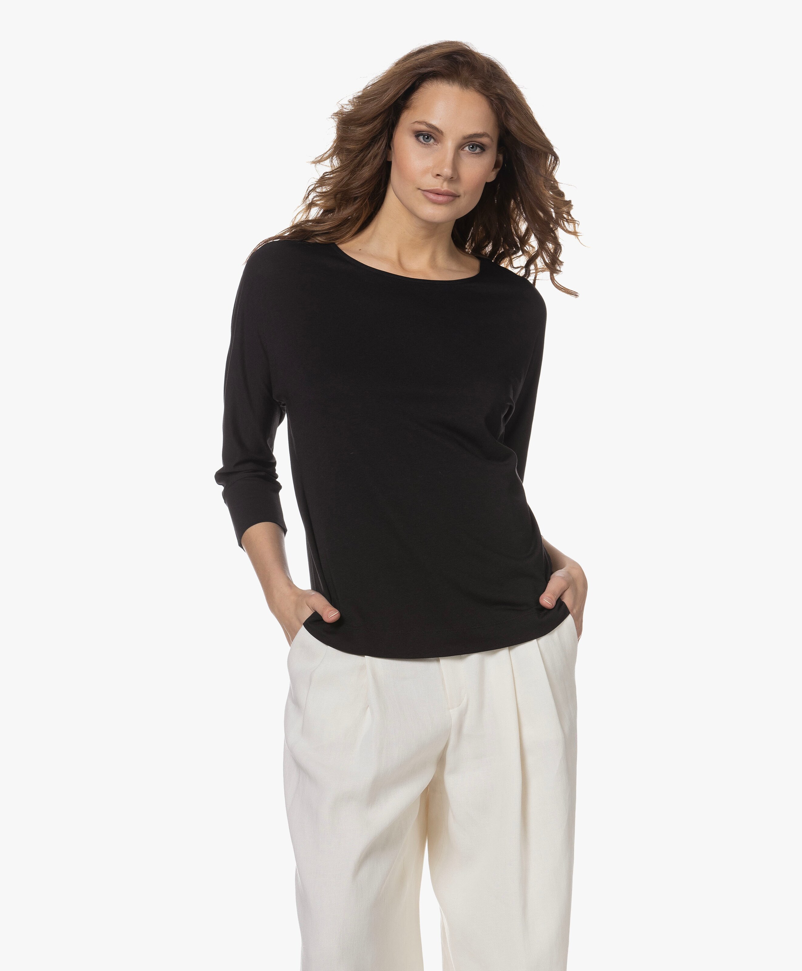 Lyocell en Katoen T-shirt met Cropped Mouwen