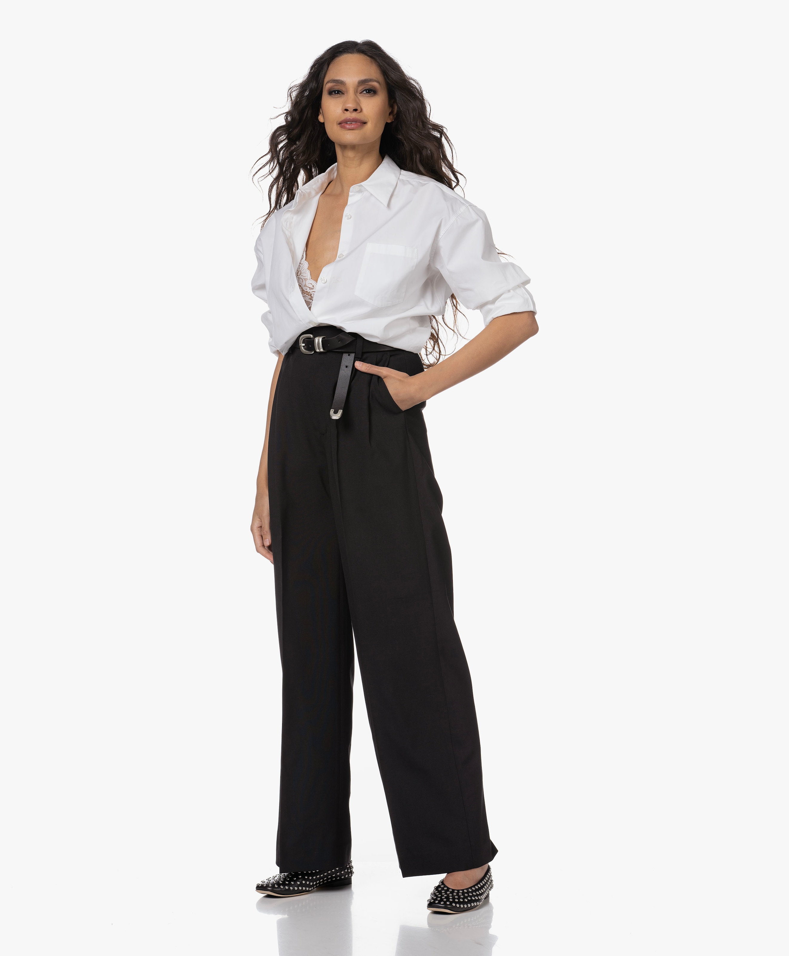 Darcey Wool Blend Pleated Pants