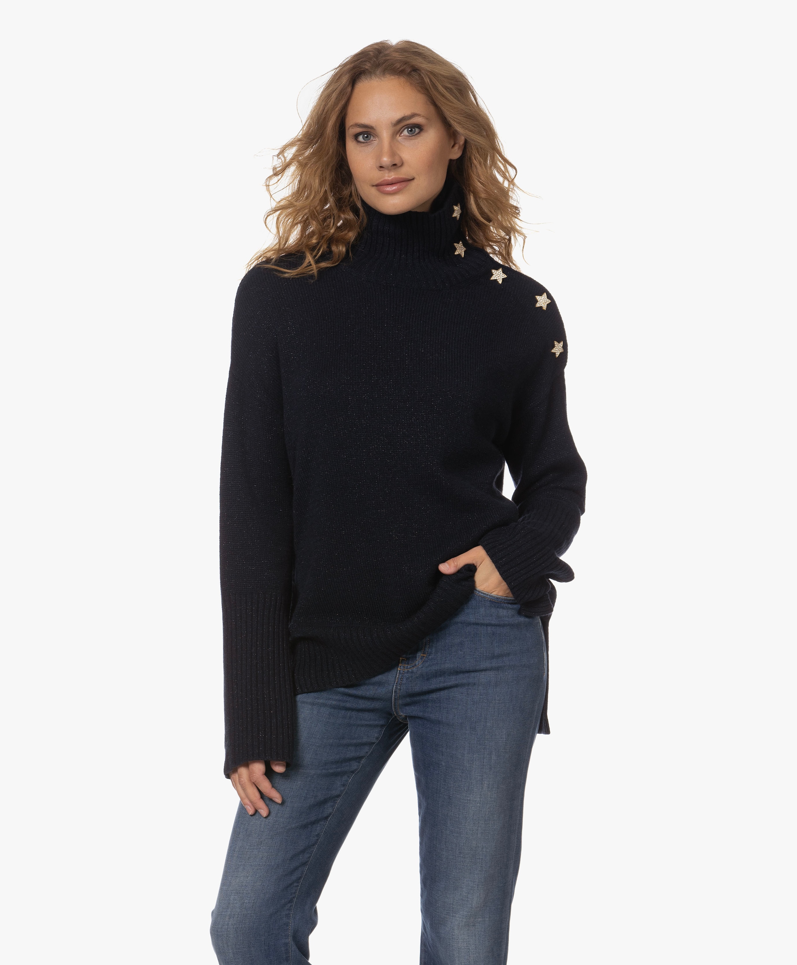 Alma Cashmere Blend Lurex Turtleneck Sweater