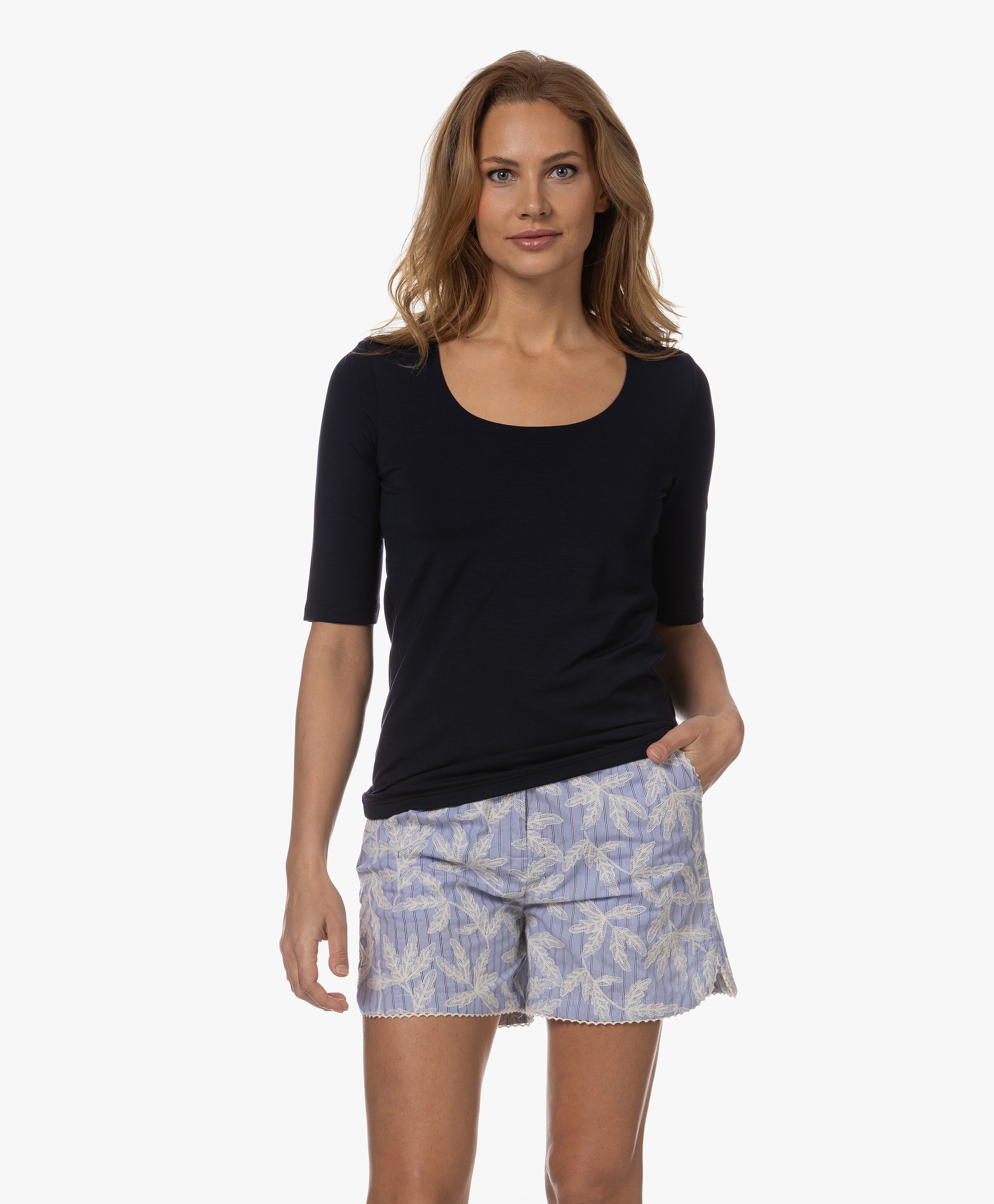 Lyocell T-shirt met Halflange Mouwen