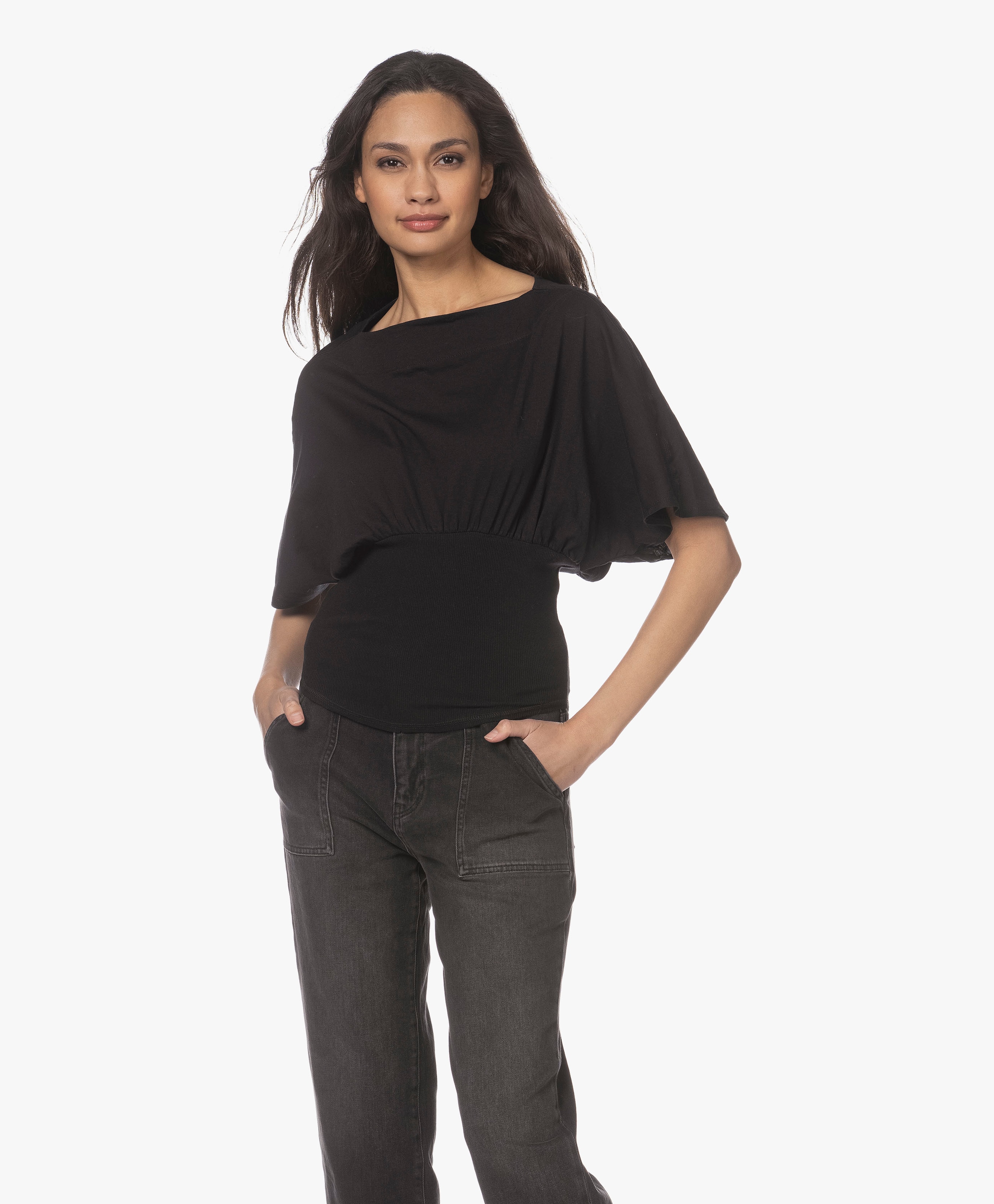 Rib Panel Slouch Bio Katoenen T-shirt