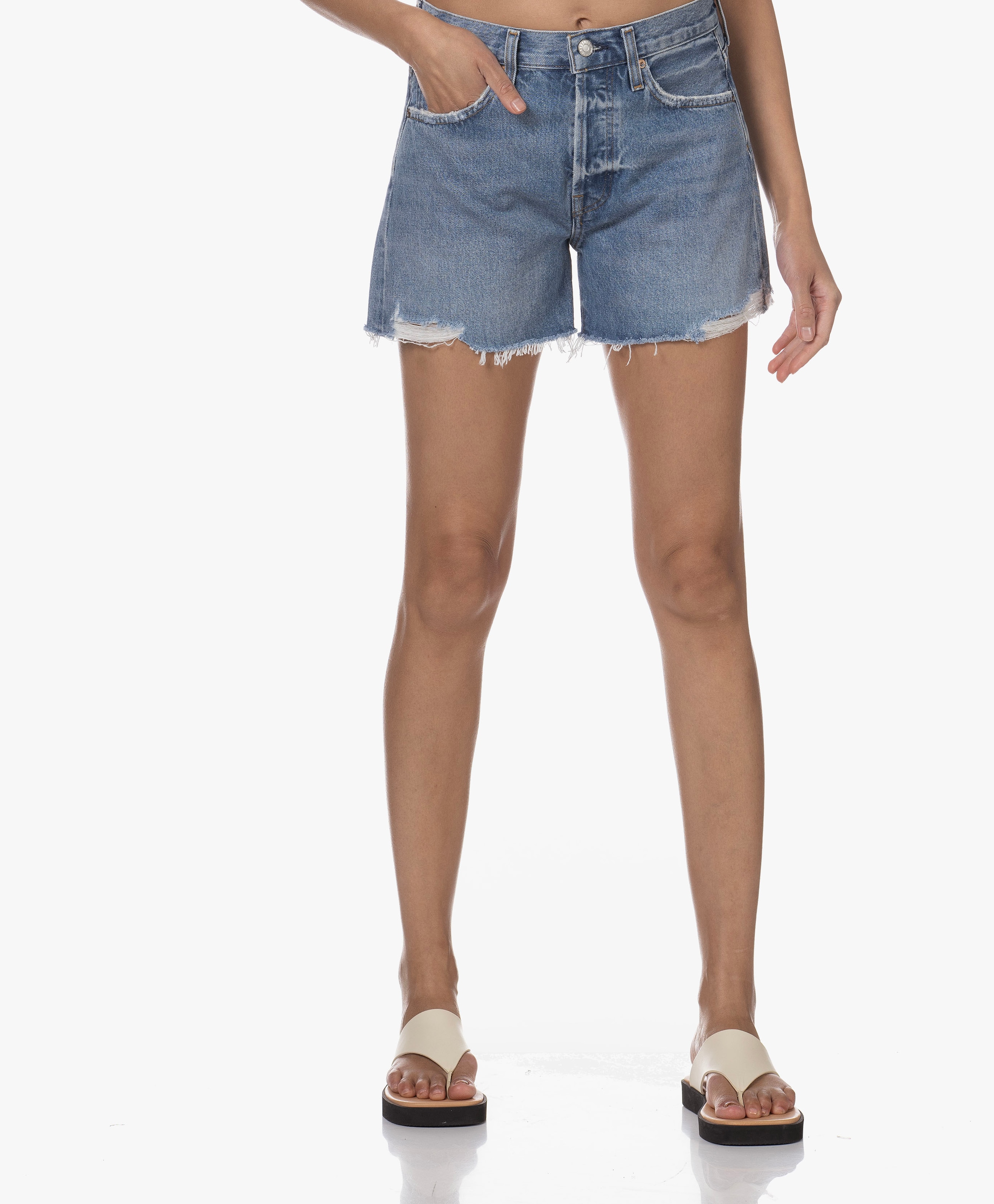 Parker Long Distressed Denim Short