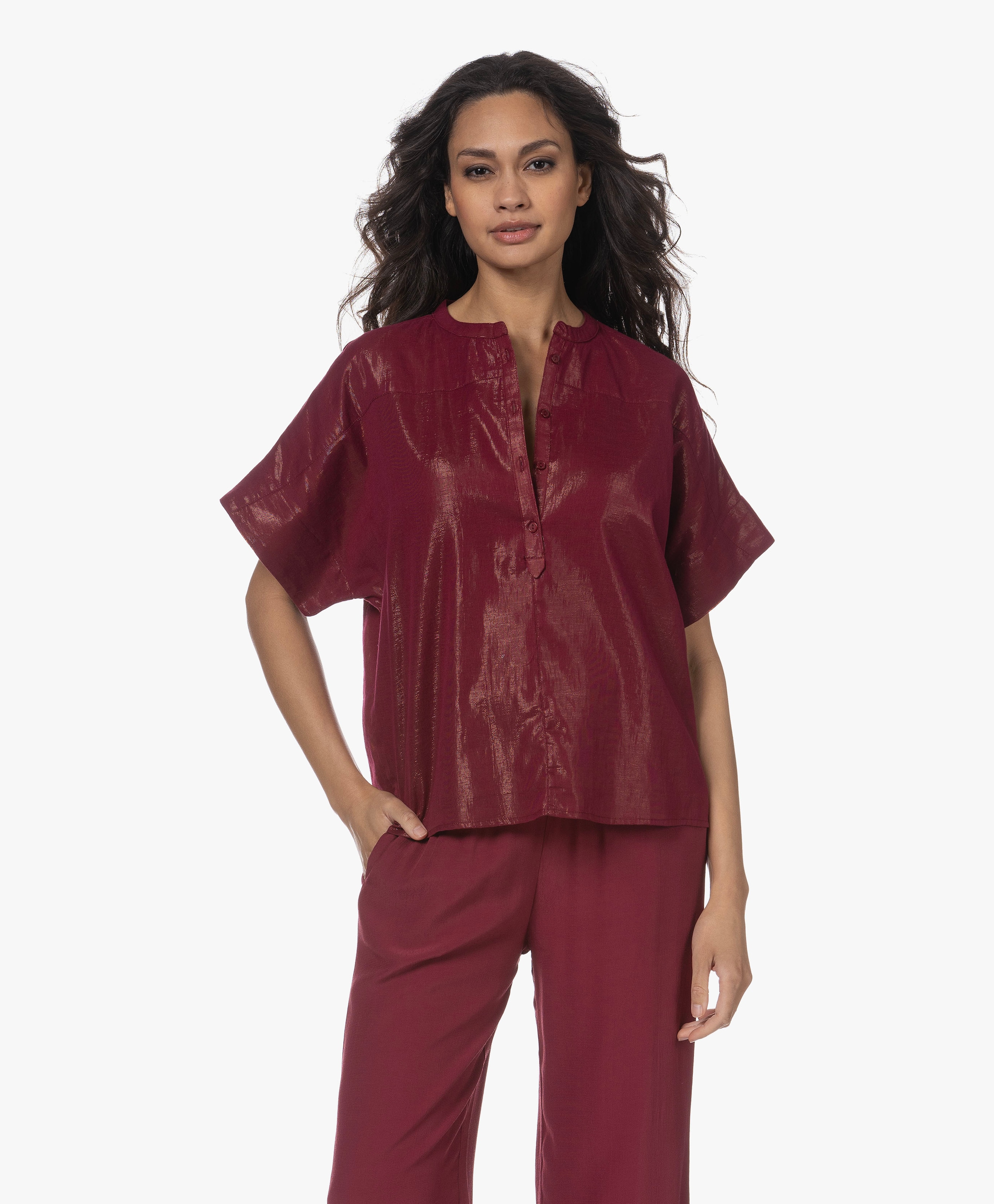 Bo Metallic Korte Mouwen Blouse