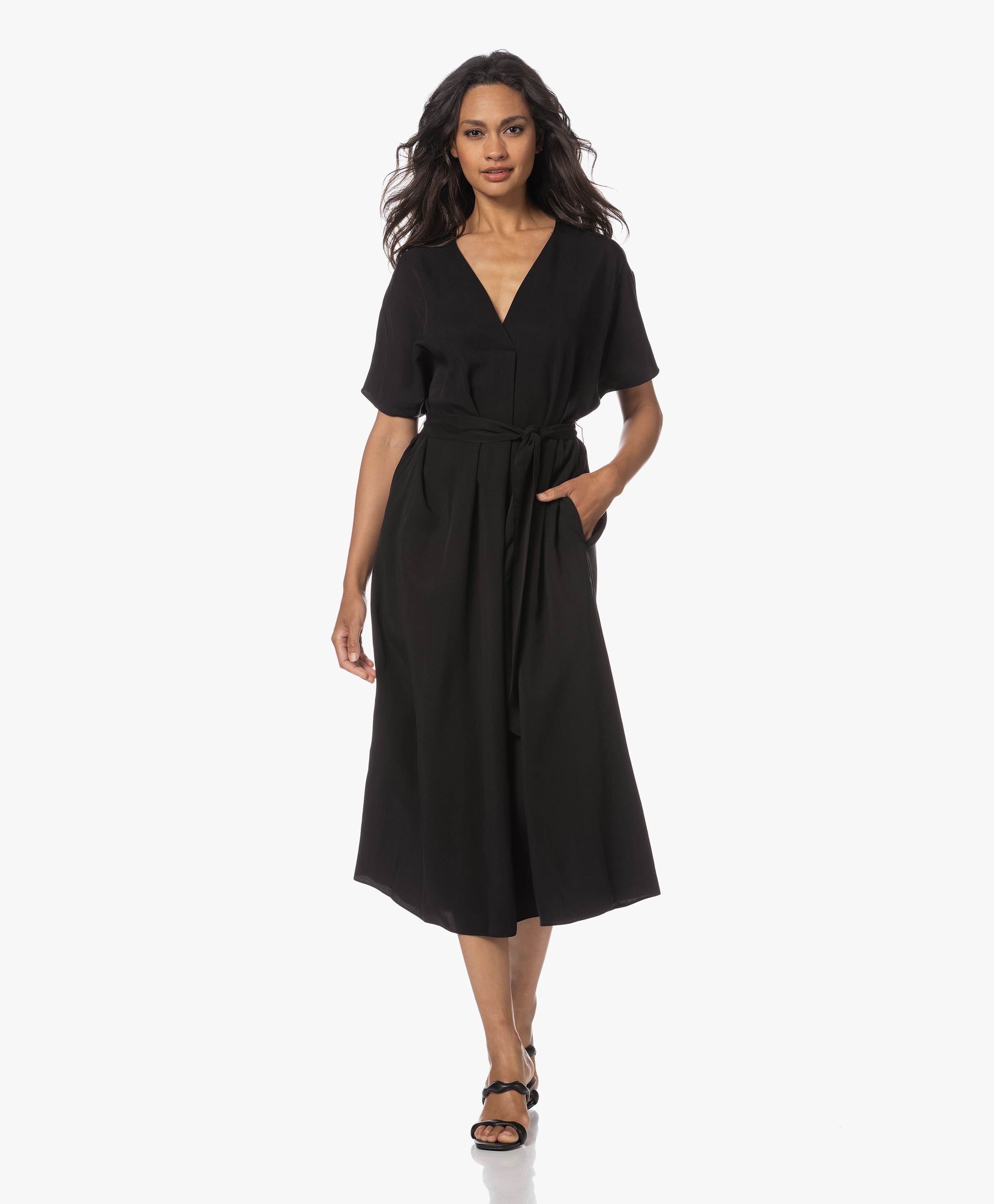 Belted lyocell midi dress hotsell