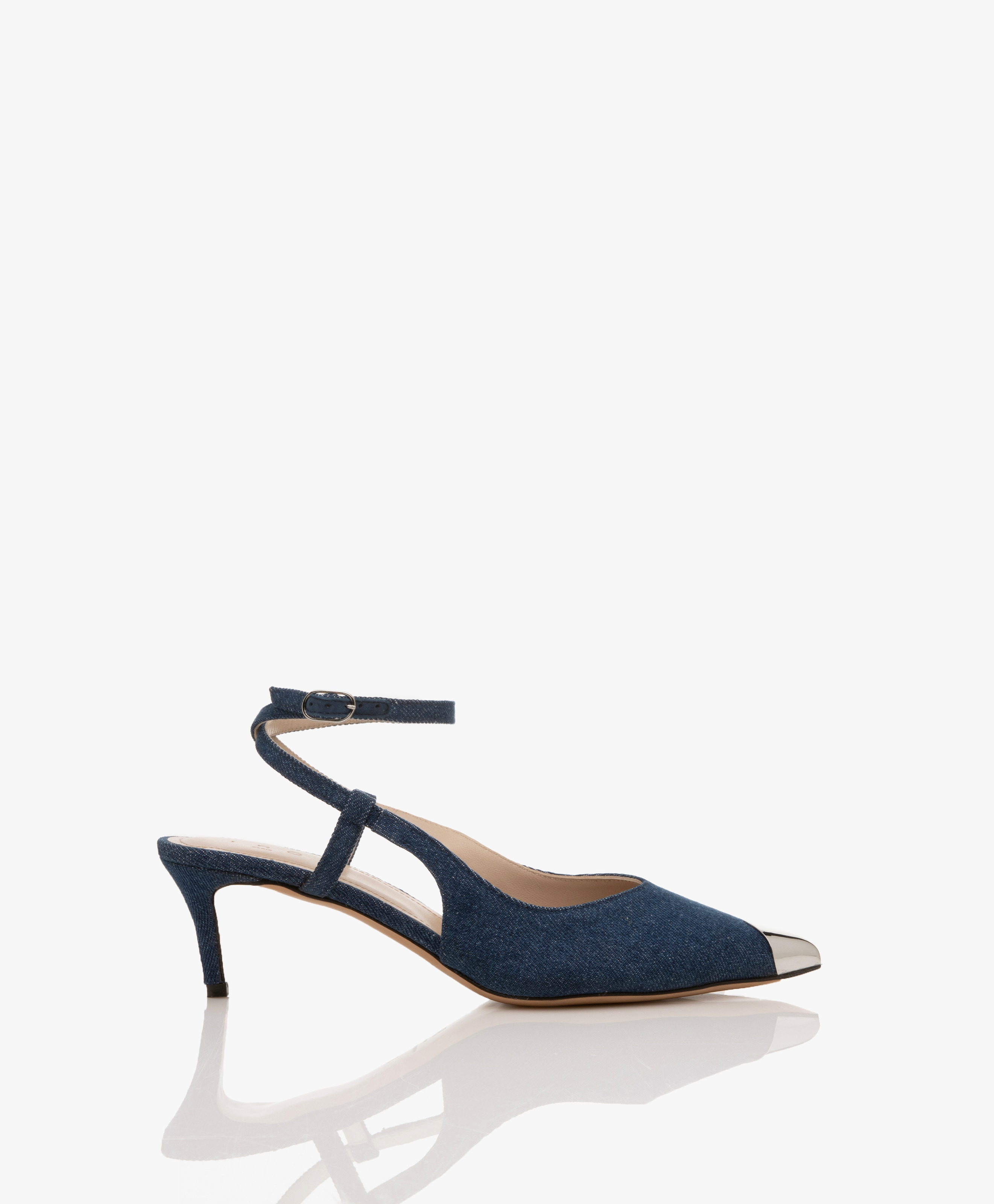 Damia Low Denim Pumps with Metal Toe