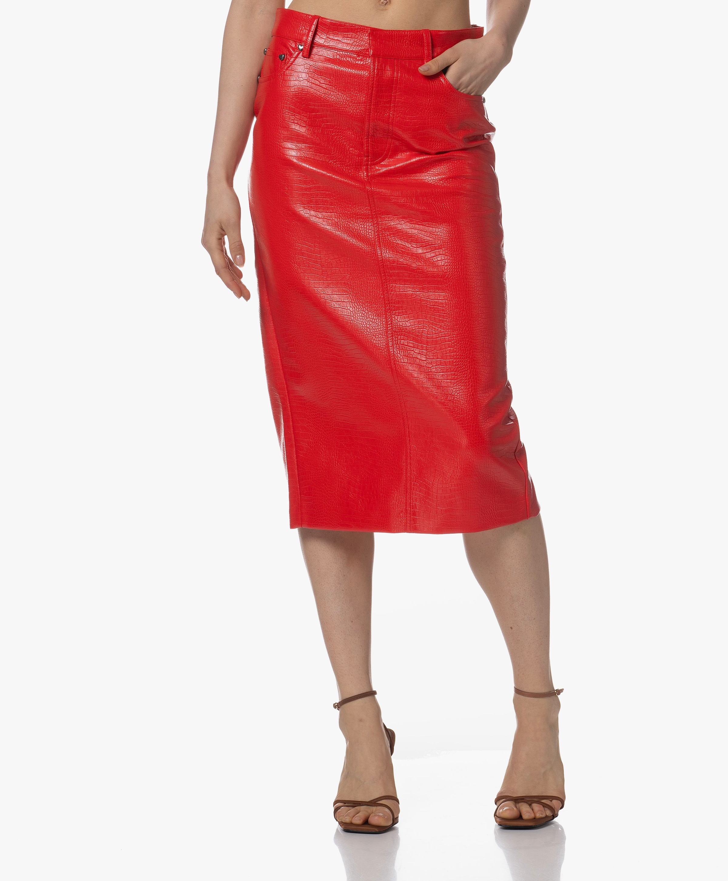 Leather midi skirt red best sale