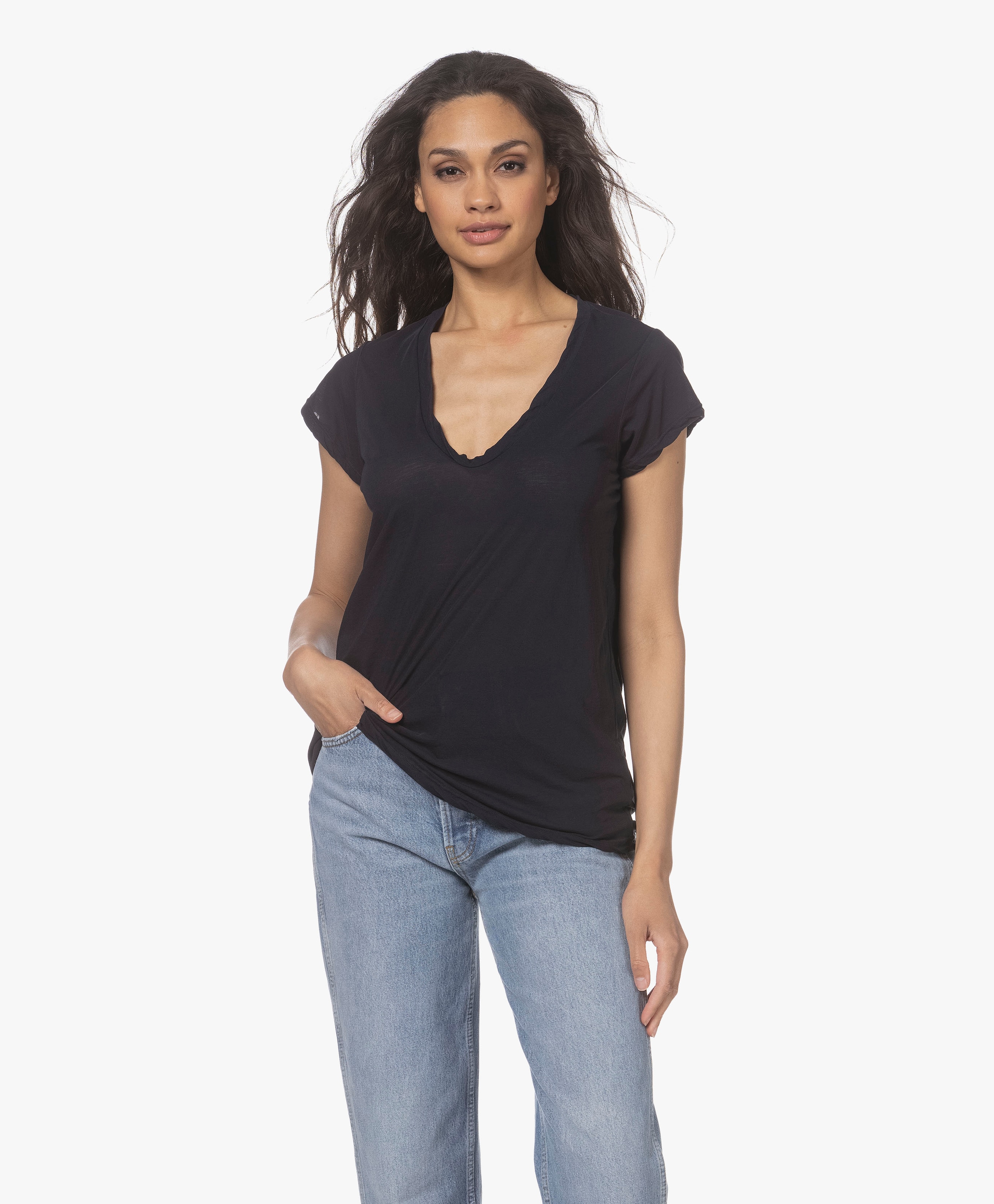 V-hals T-shirt in Extrafijne Jersey