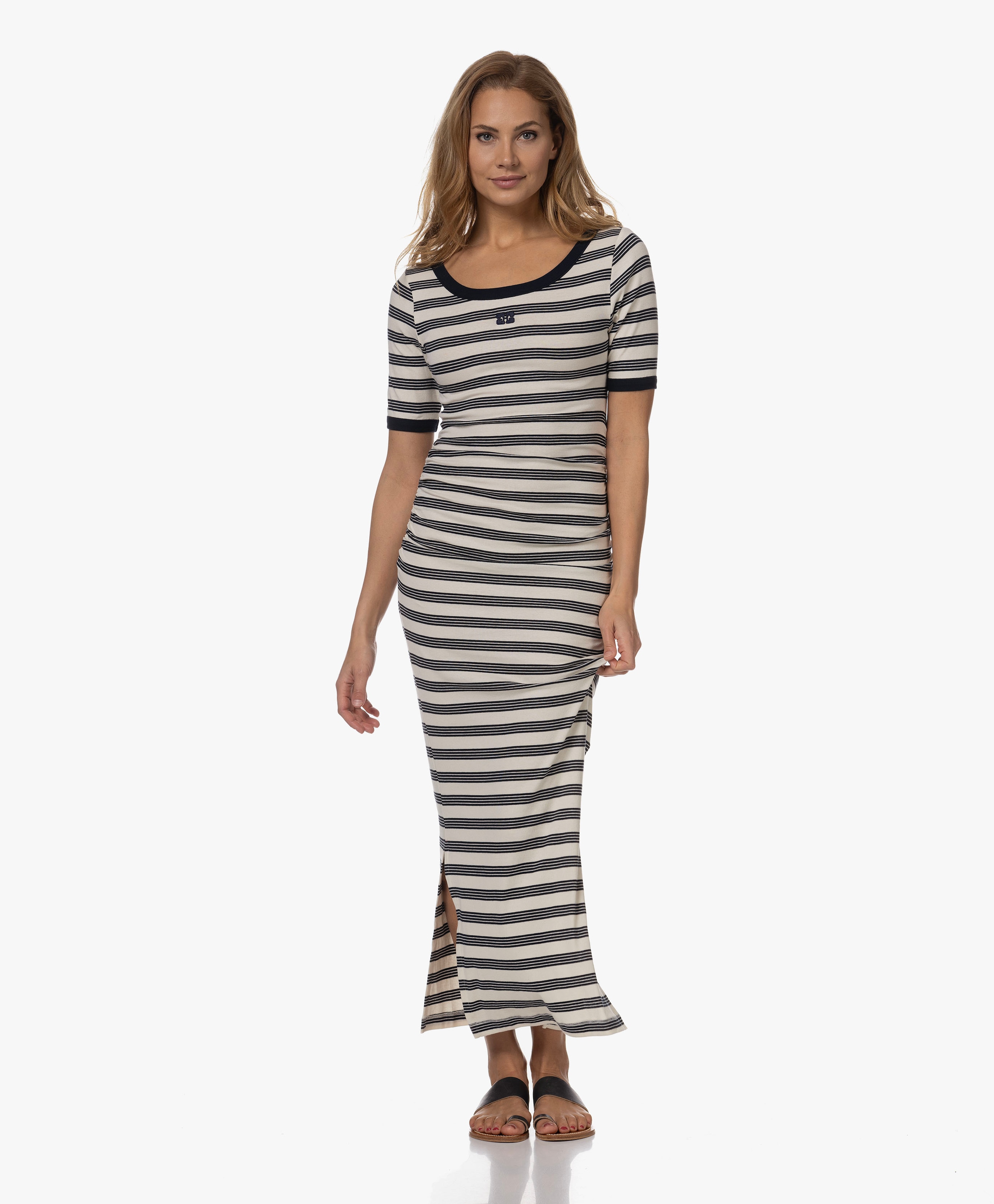 Striped Soft Cotton Rib Short Sleeve Dress