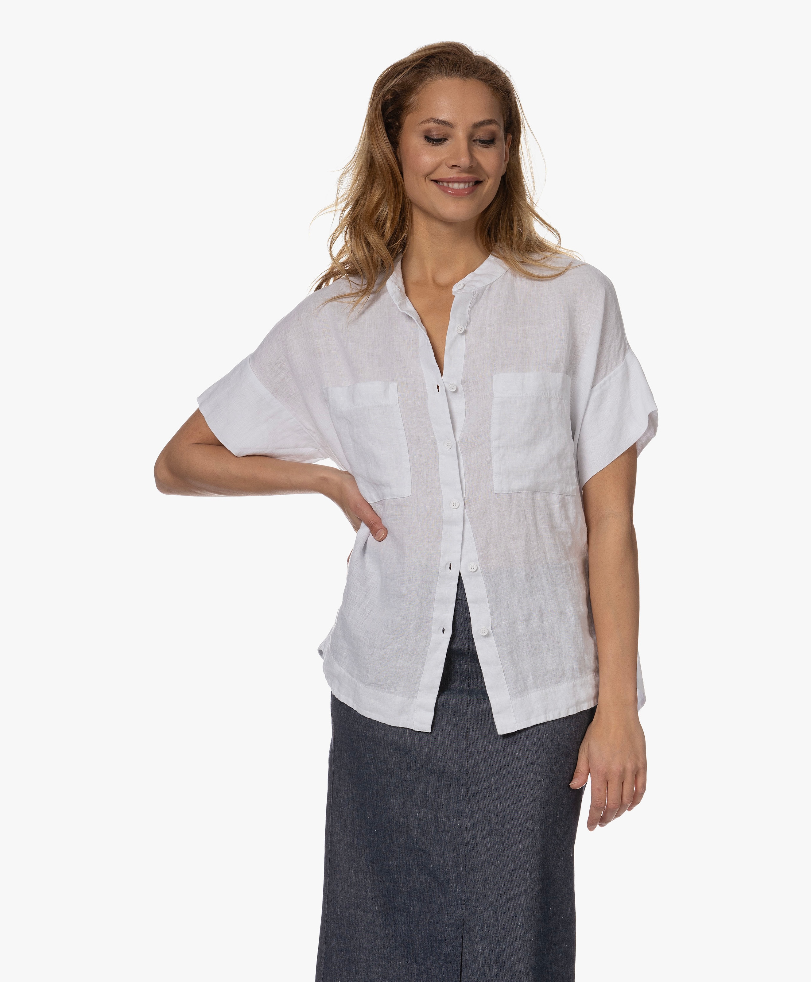 Linen Blouse with Manderin Collar