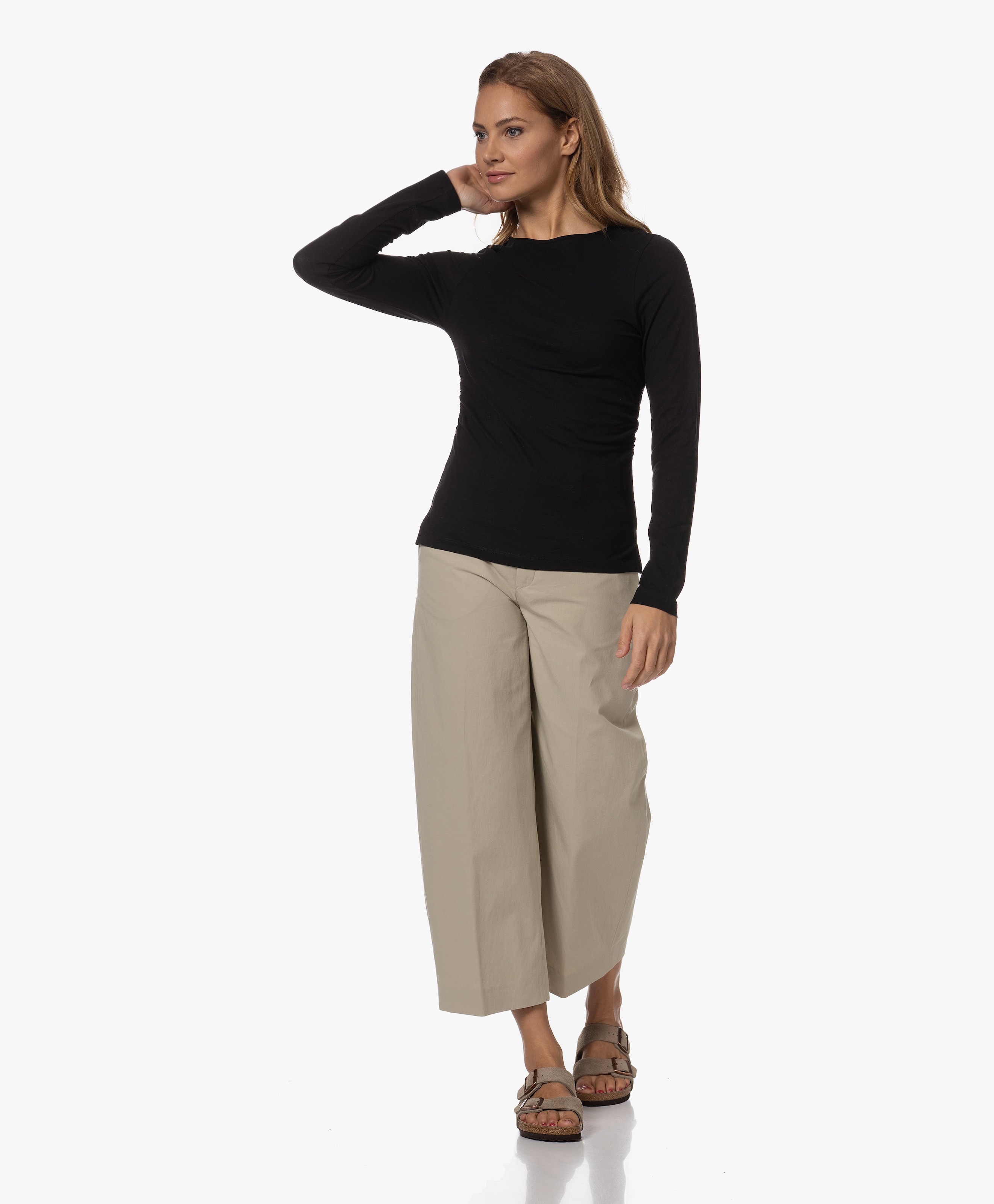 Renbie Slim fit longsleeve met Aangerimpeld Detail