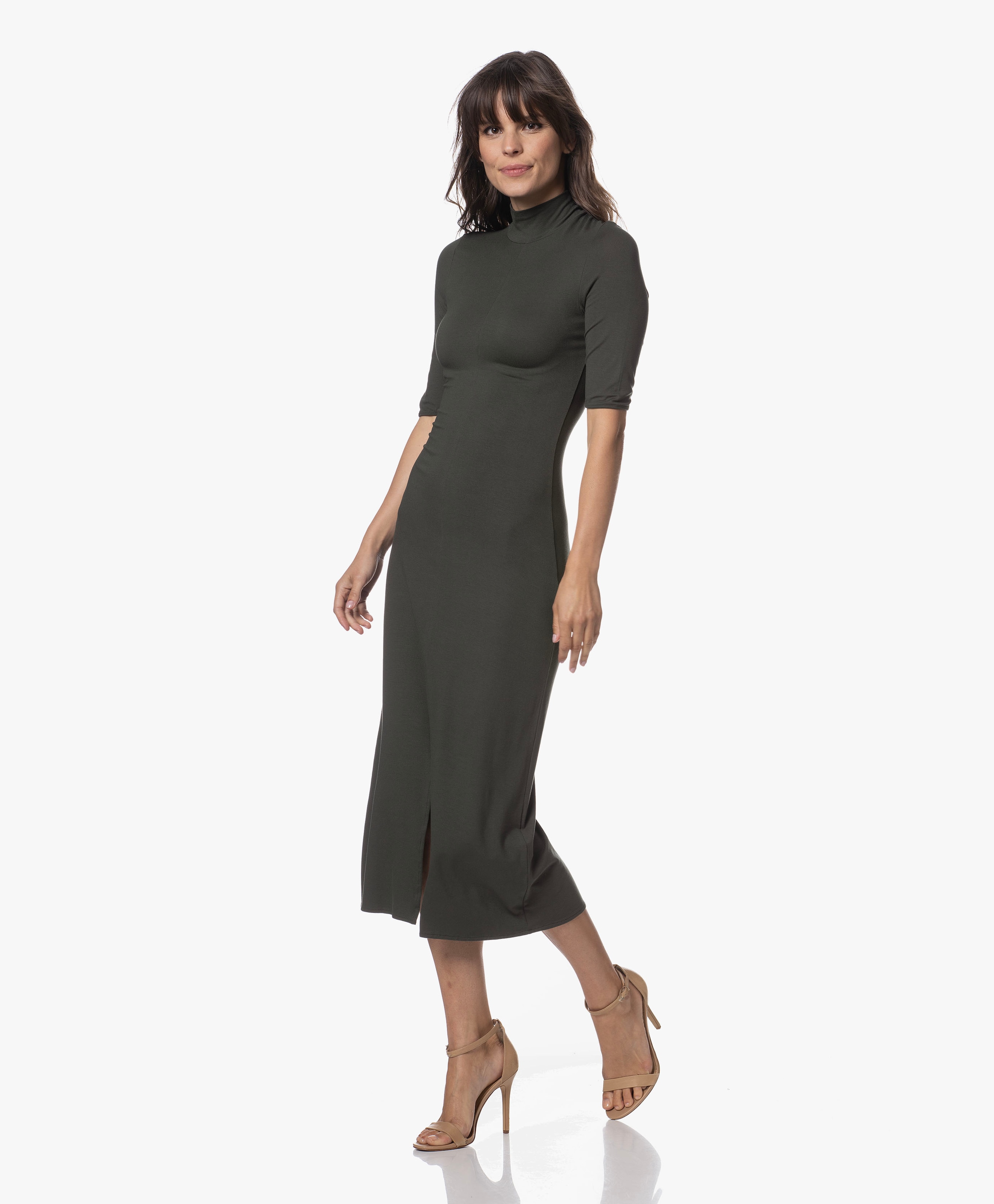 Viscose Jersey Midi Turtle neck Dress