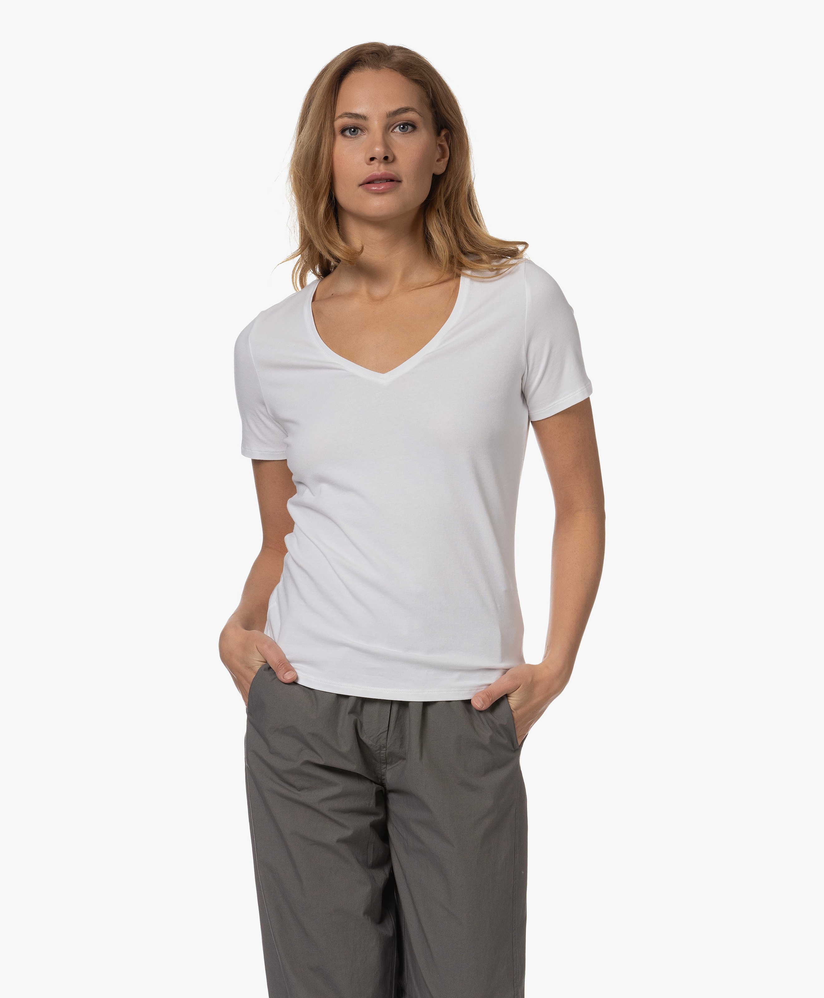Stretch Katoenen V-hals T-shirt