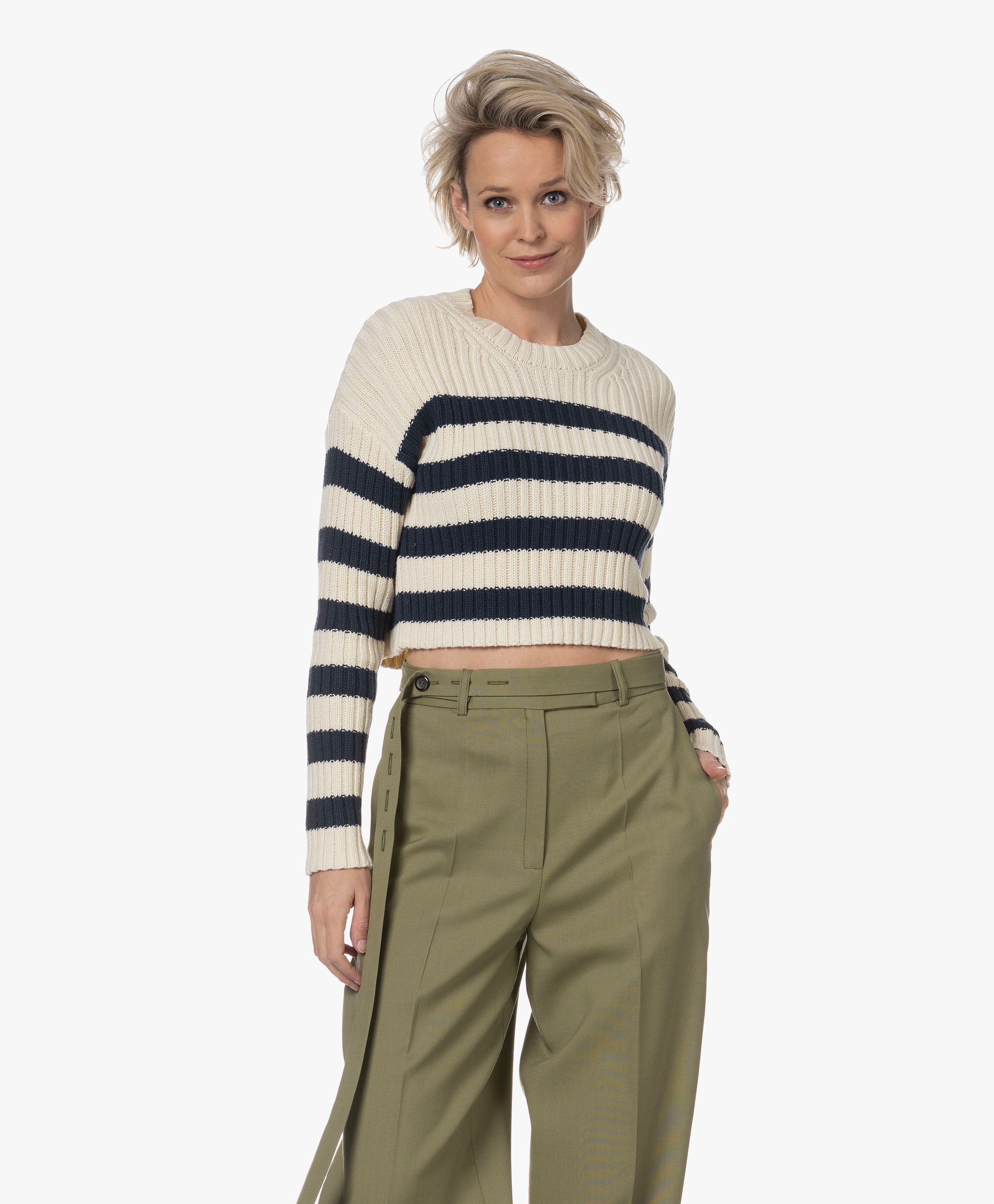 Striped Ribbed Cropped Sweater