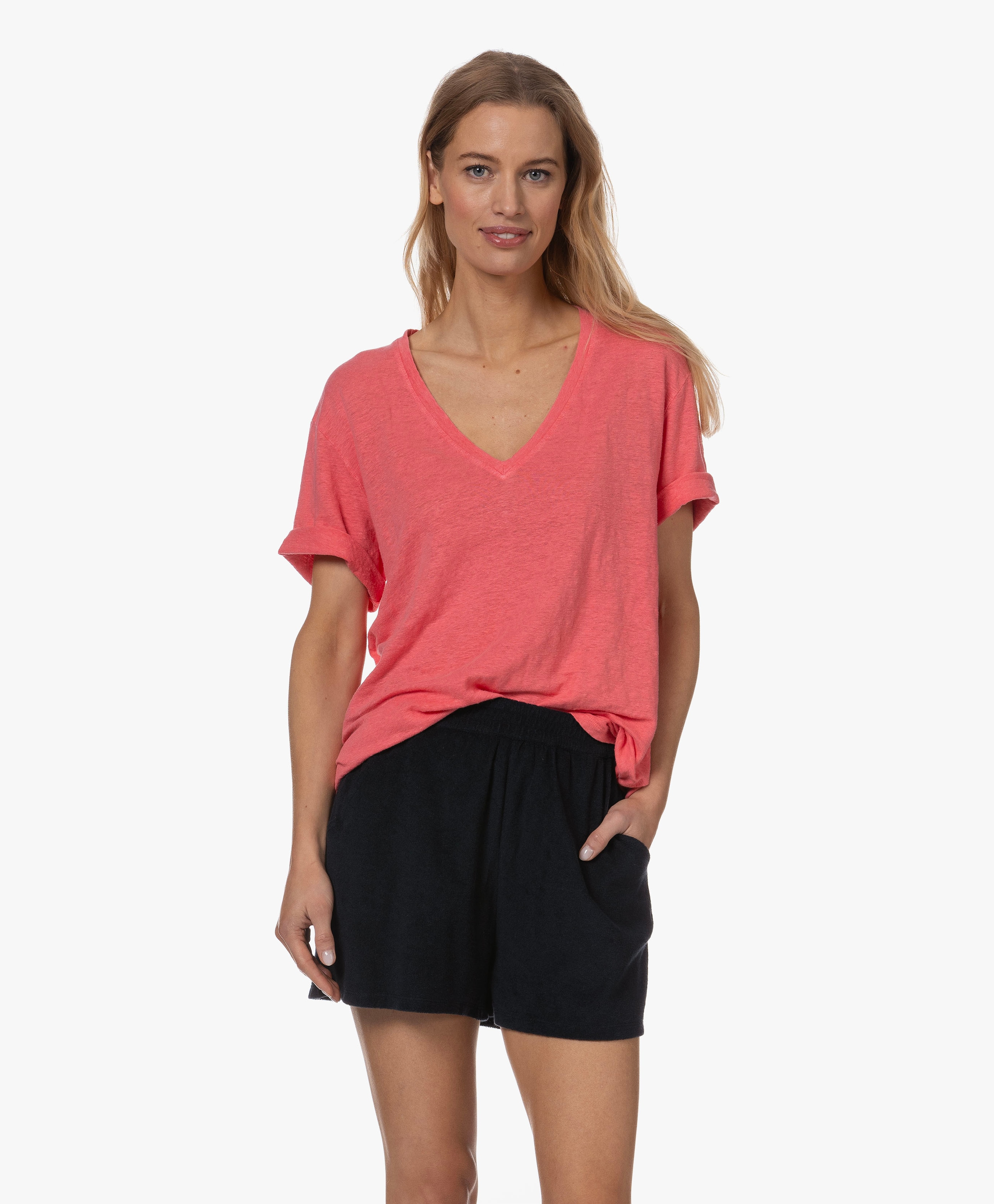 Linnenmix V-hals T-shirt