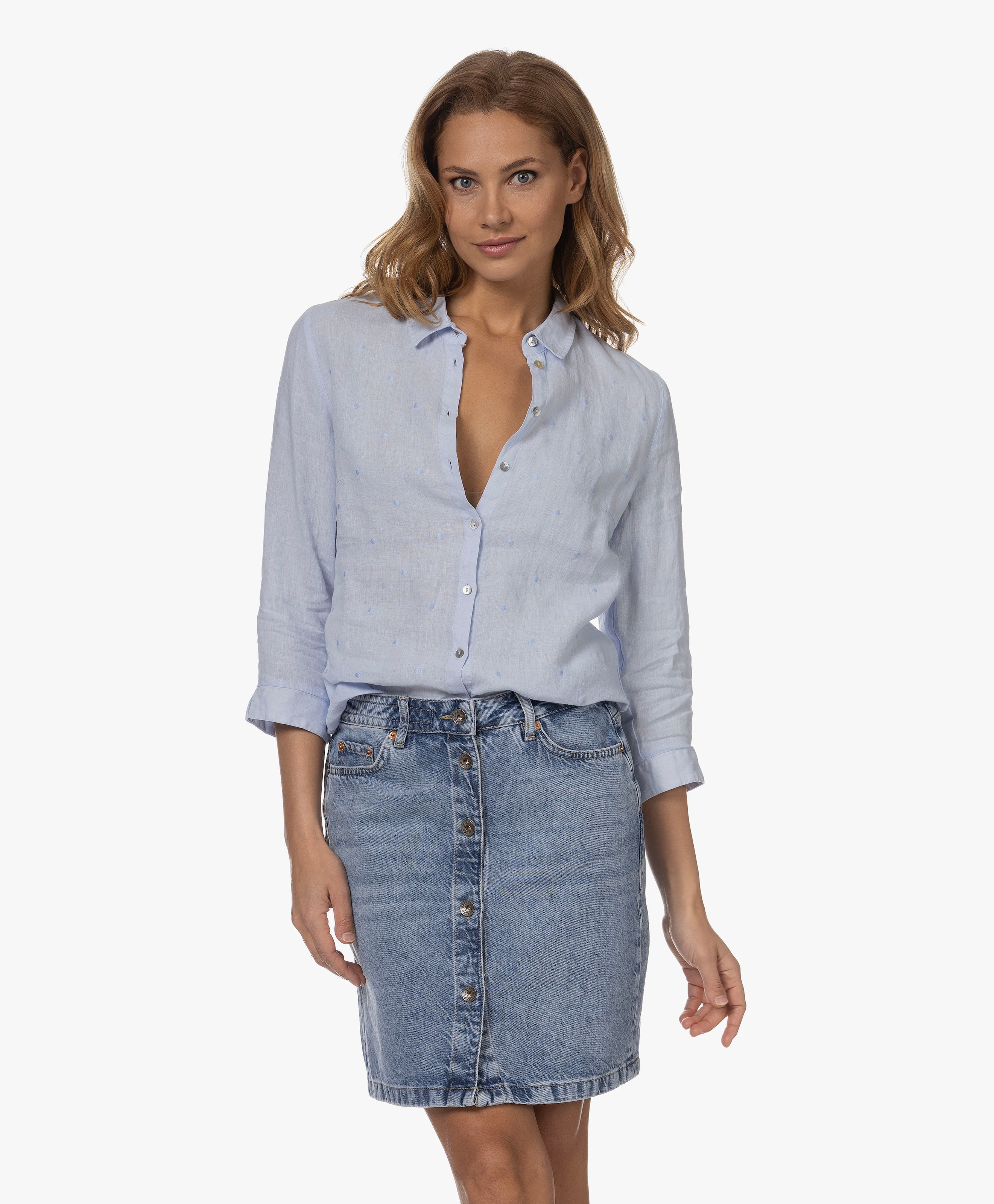 Bianco Geborduurde Linnen Blouse