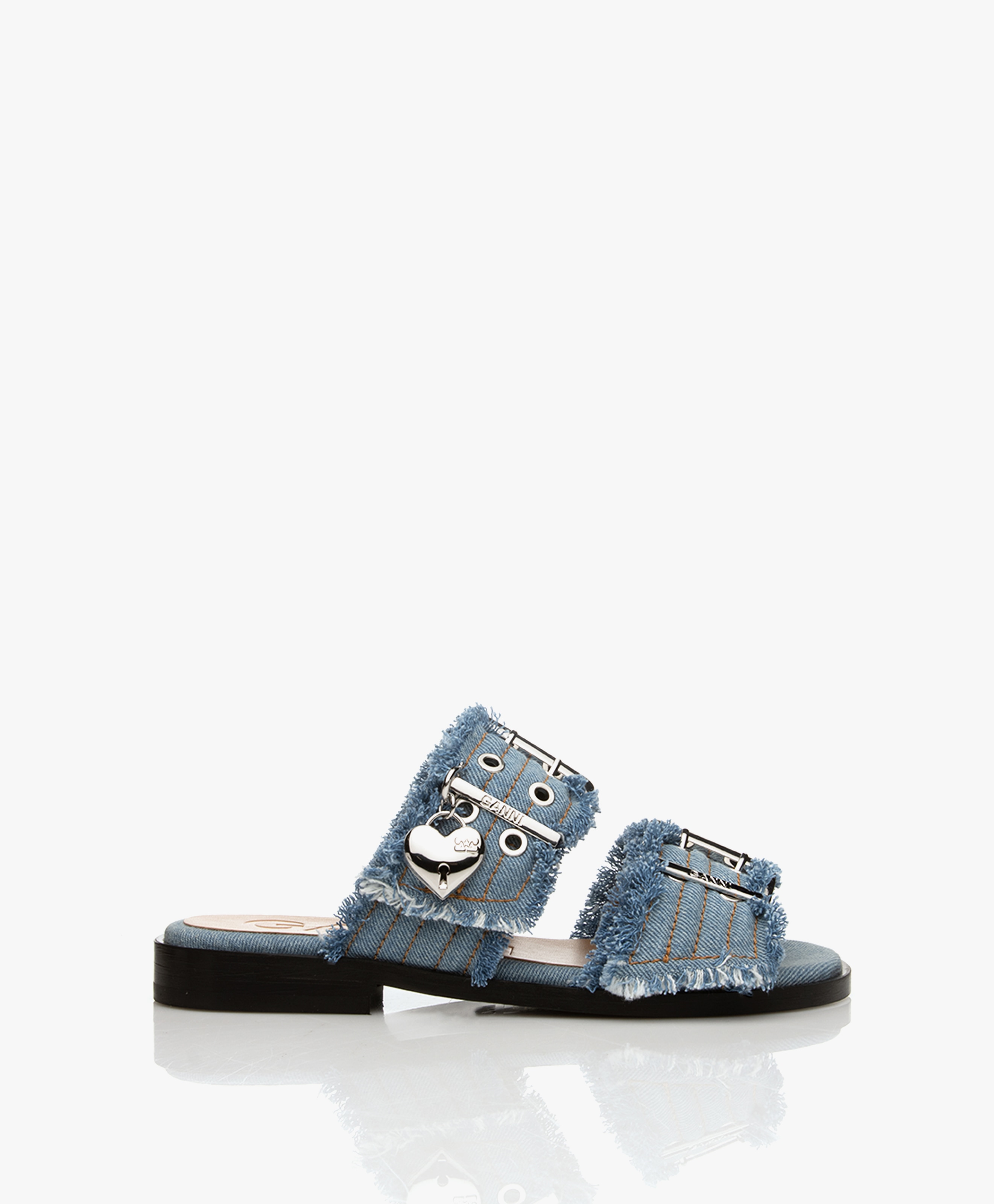 Feminine Buckle Two Strap Sandal Charms Denim