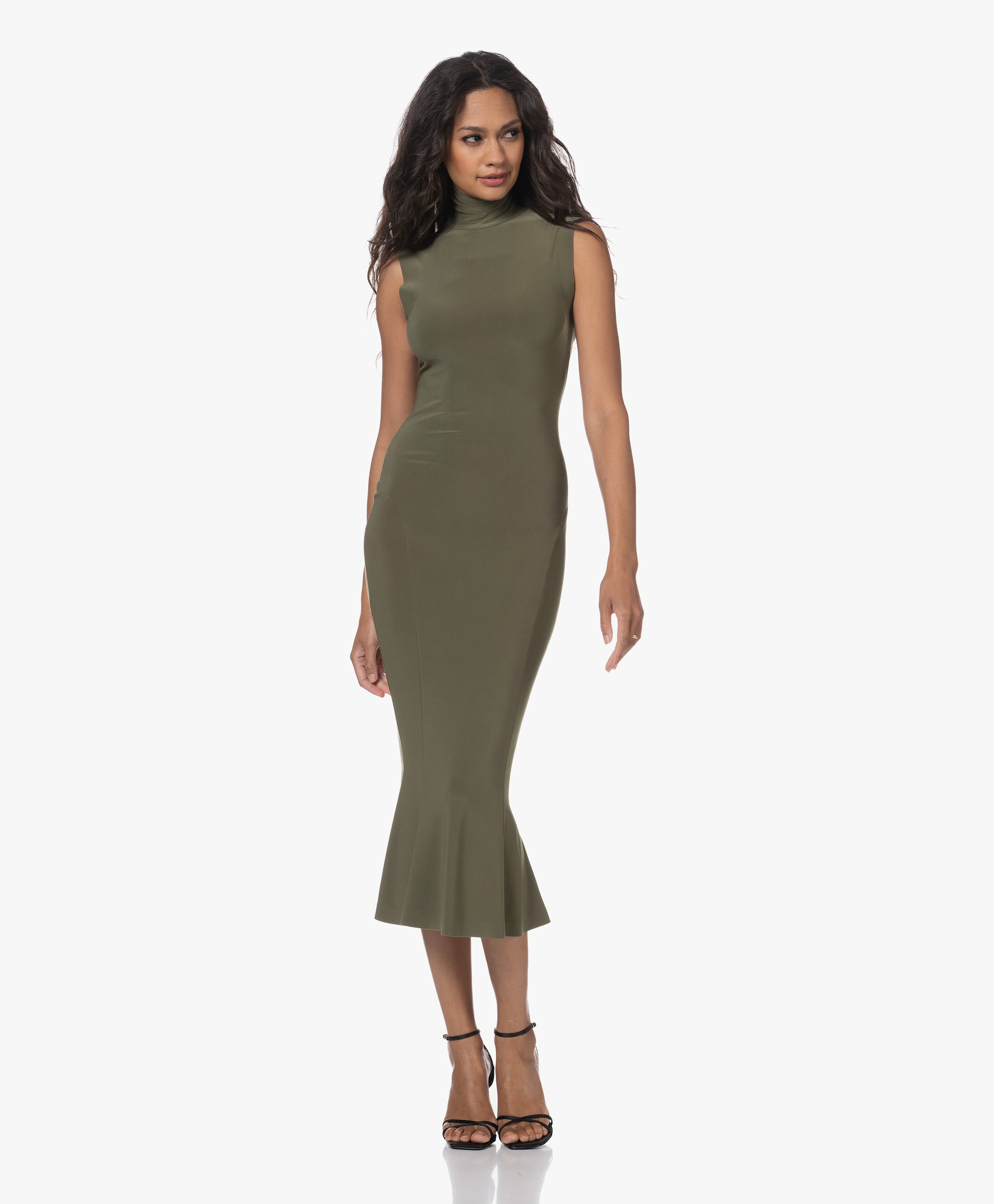 Tech Jersey Fishtail Midi Jurk