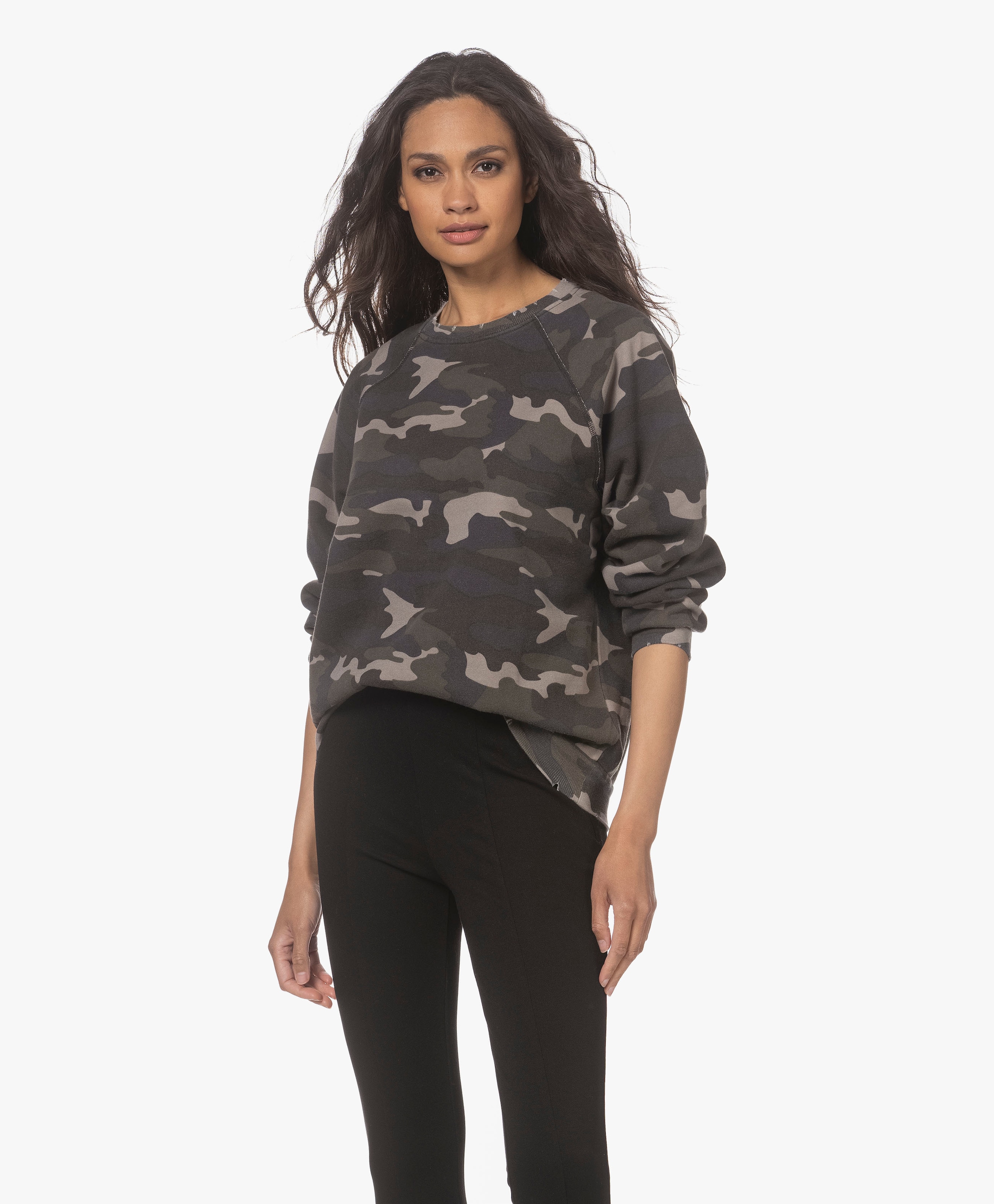 Distressed Camo Print Sweatshirt