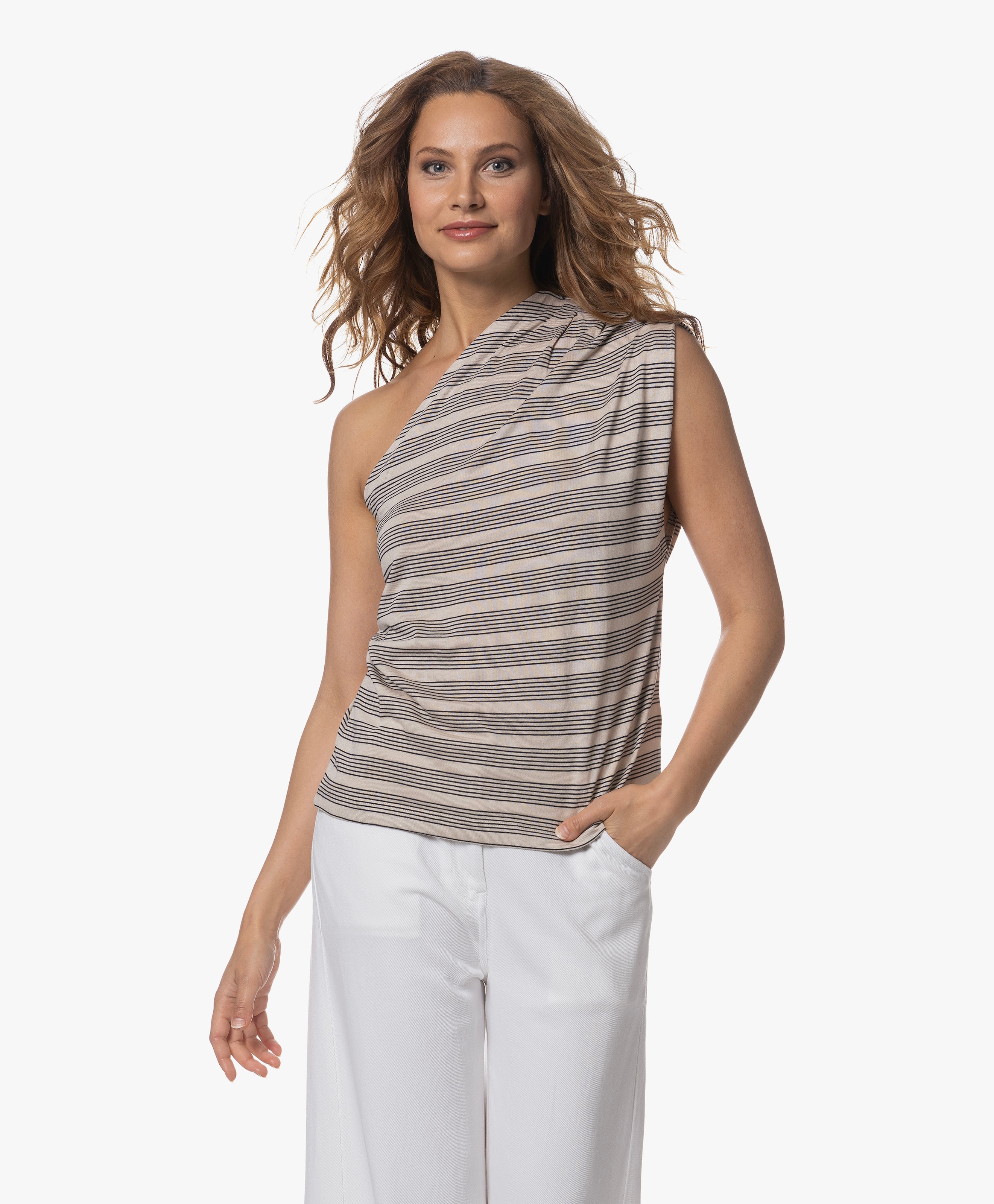 Tyle Nautic Gestreepte One-Shoulder Top
