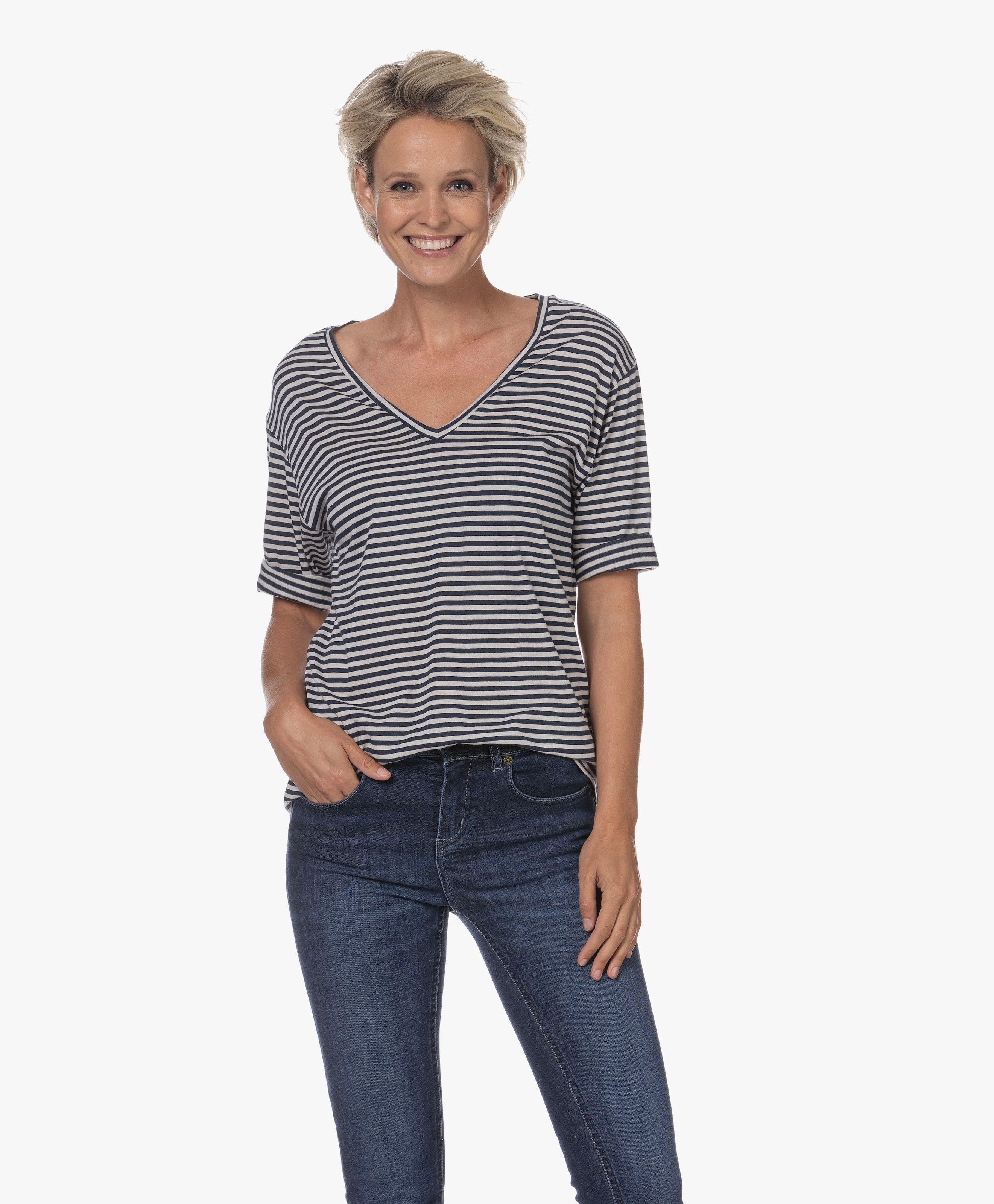 Hannah Striped V-neck T-shirt