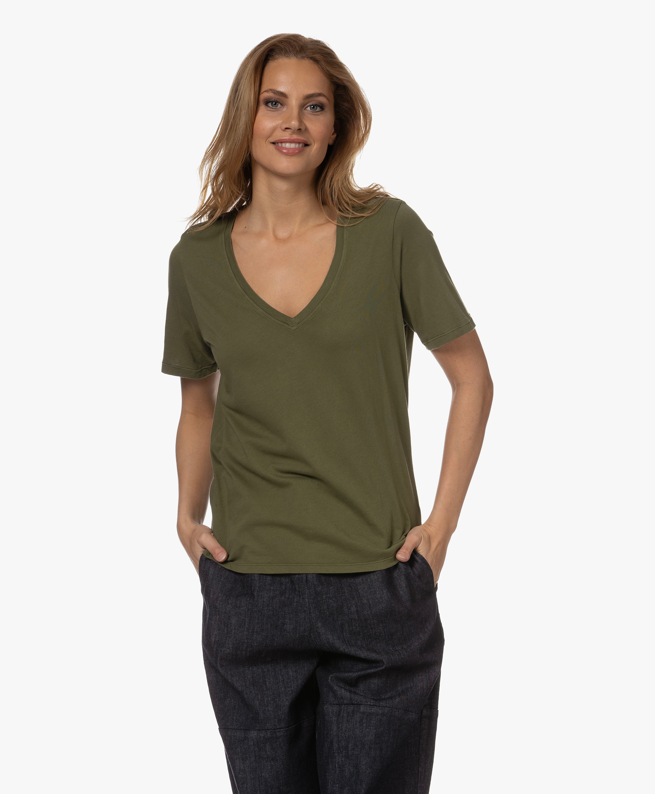 Katoenen V-hals T-shirt