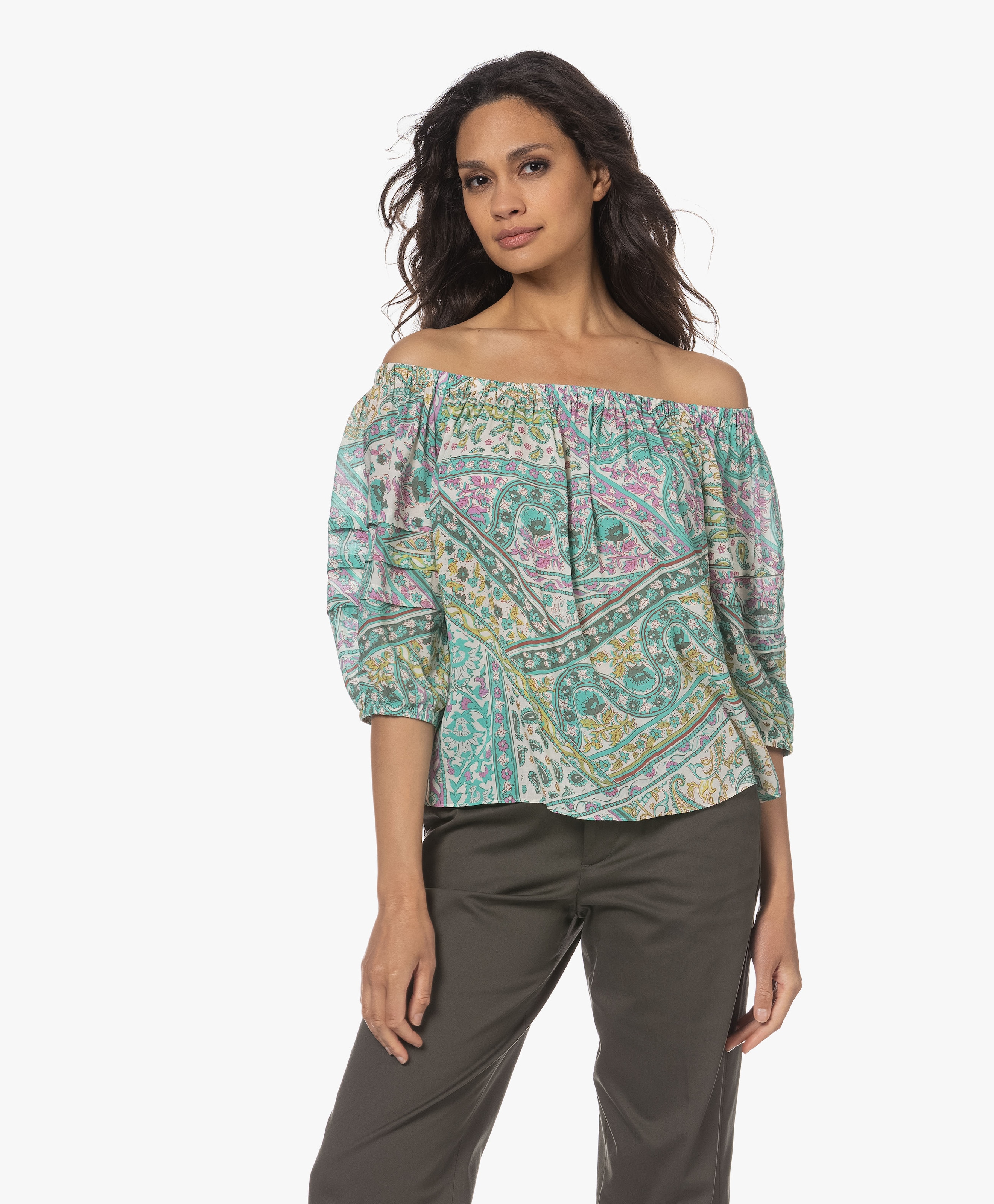 Fenji Off-shoulder Print Blouse