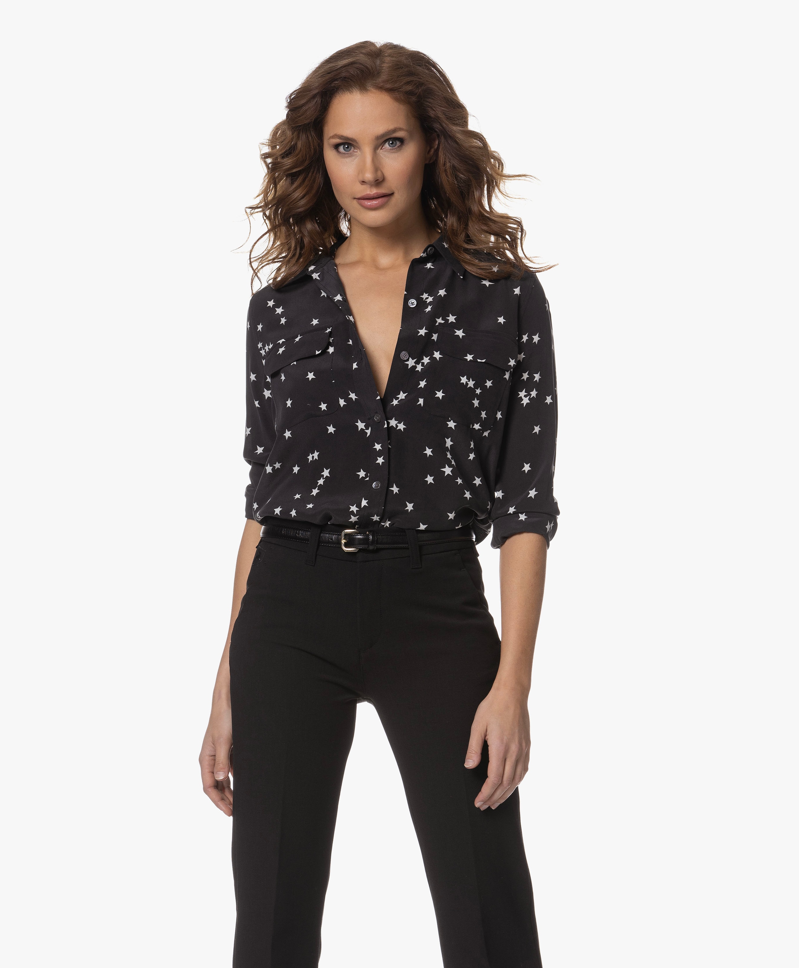 Slim Signature Gewassen Zijden Print Blouse