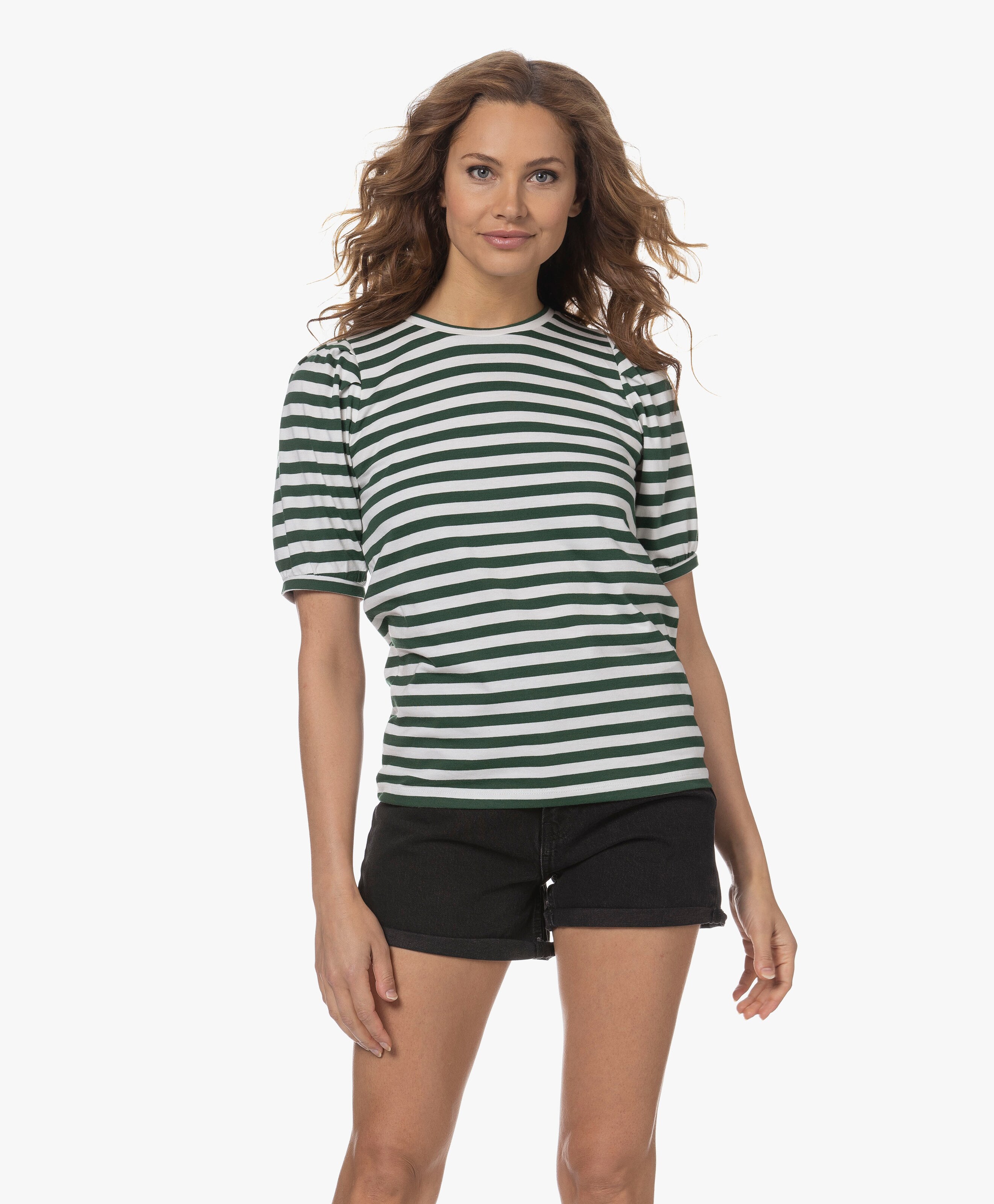 Le Cecile Gestreept T-shirt met Pofmouw