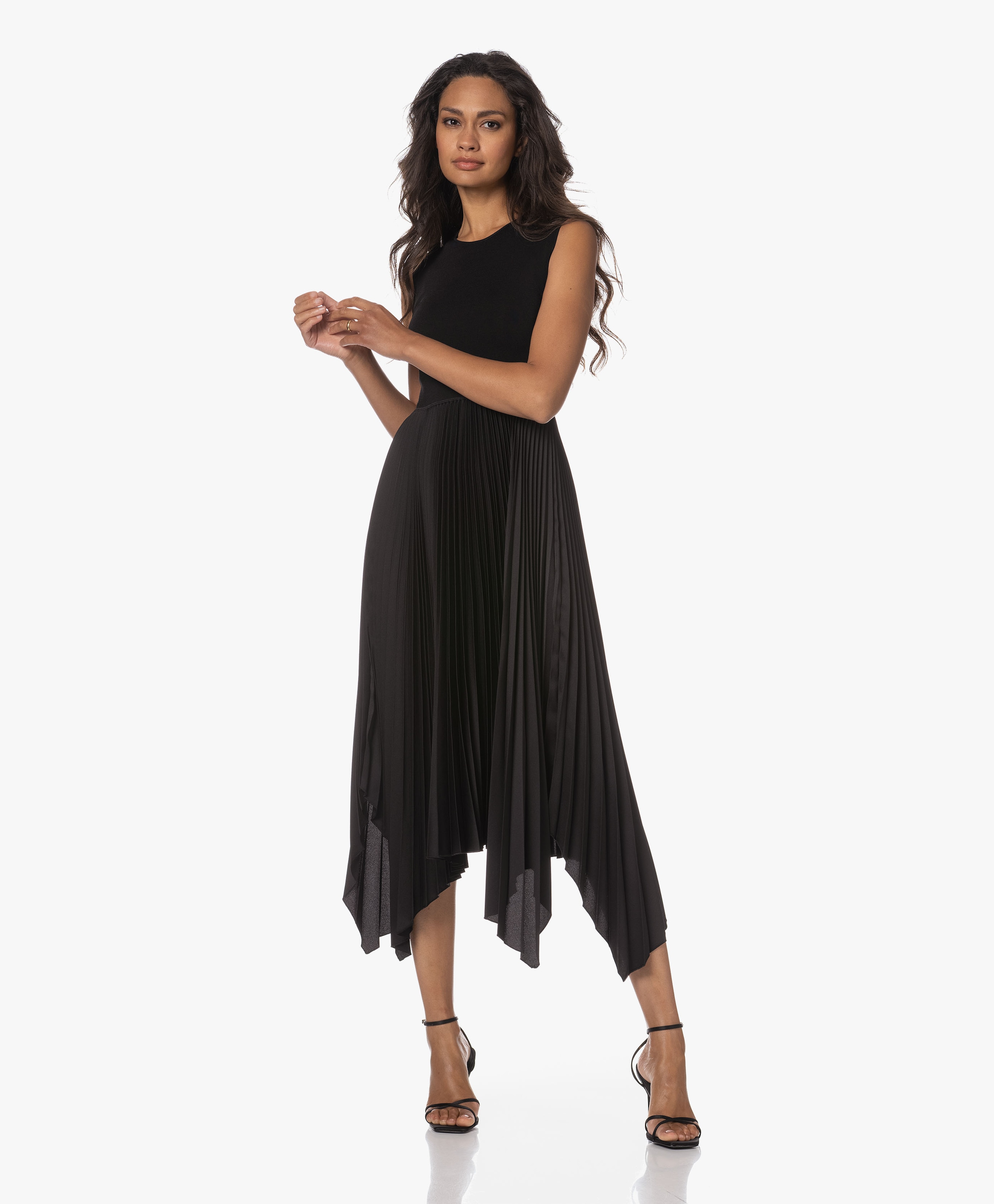 Dera Mixed Media Plissé Midi Jurk