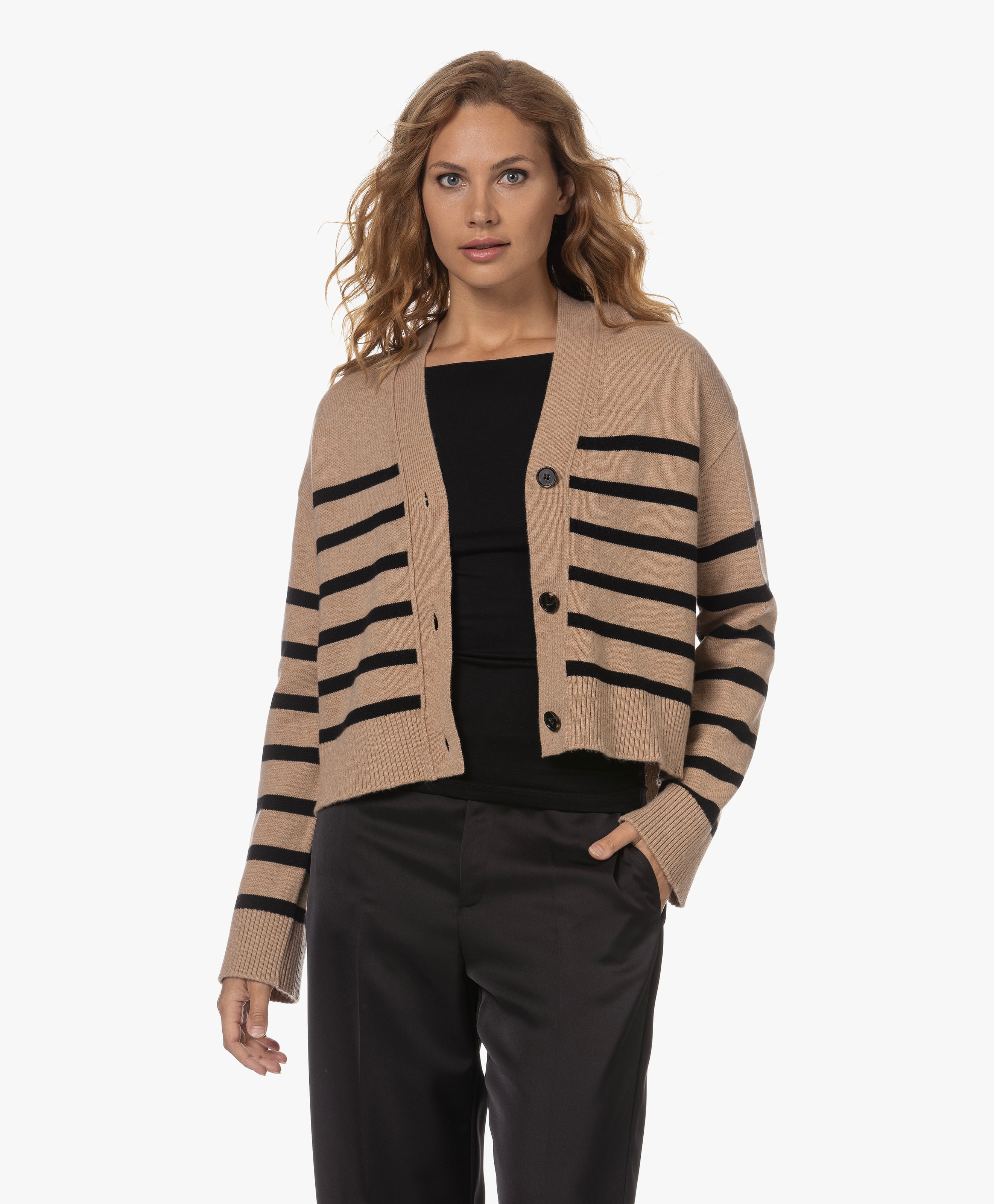 Geneva Merino Blend Striped Cardigan