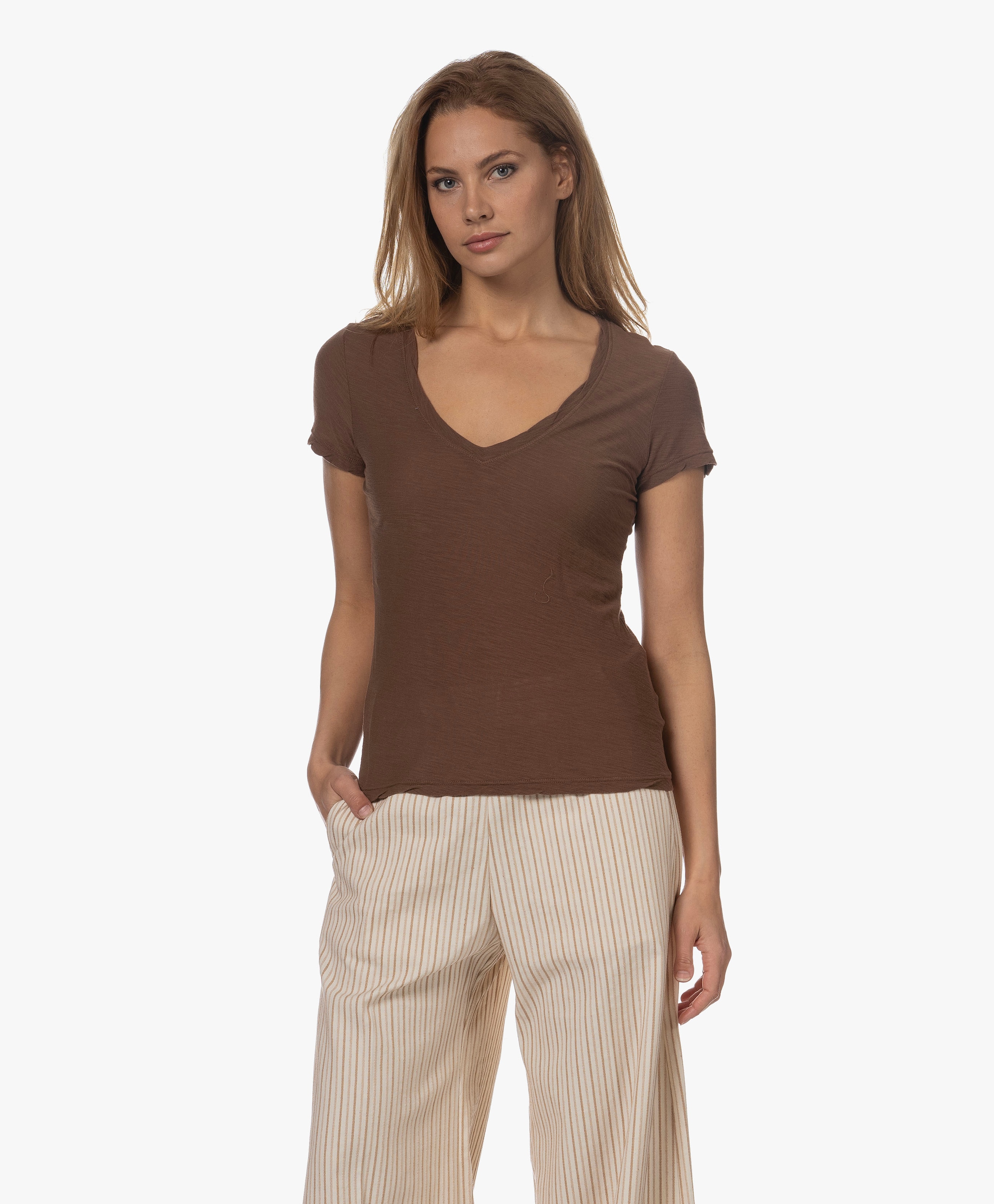 Slub Jersey V-hals T-shirt
