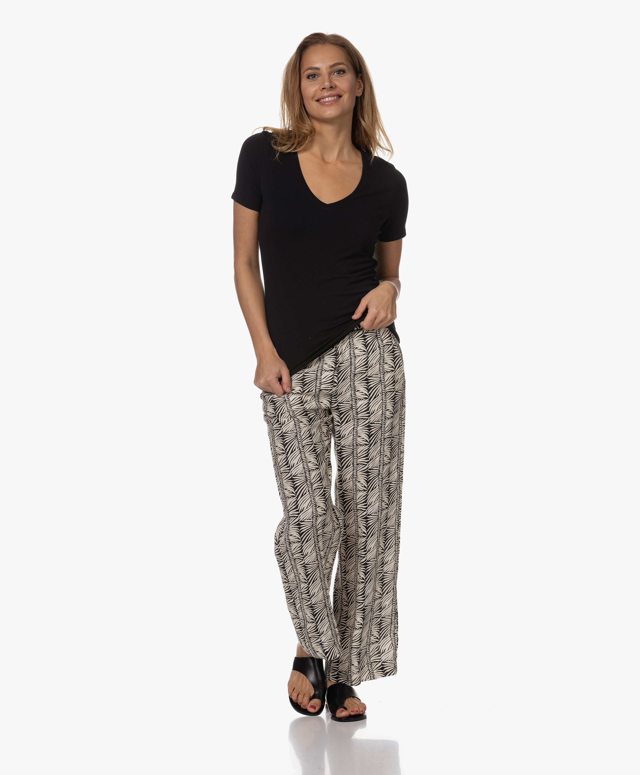 Stretch Katoenen V-hals T-shirt