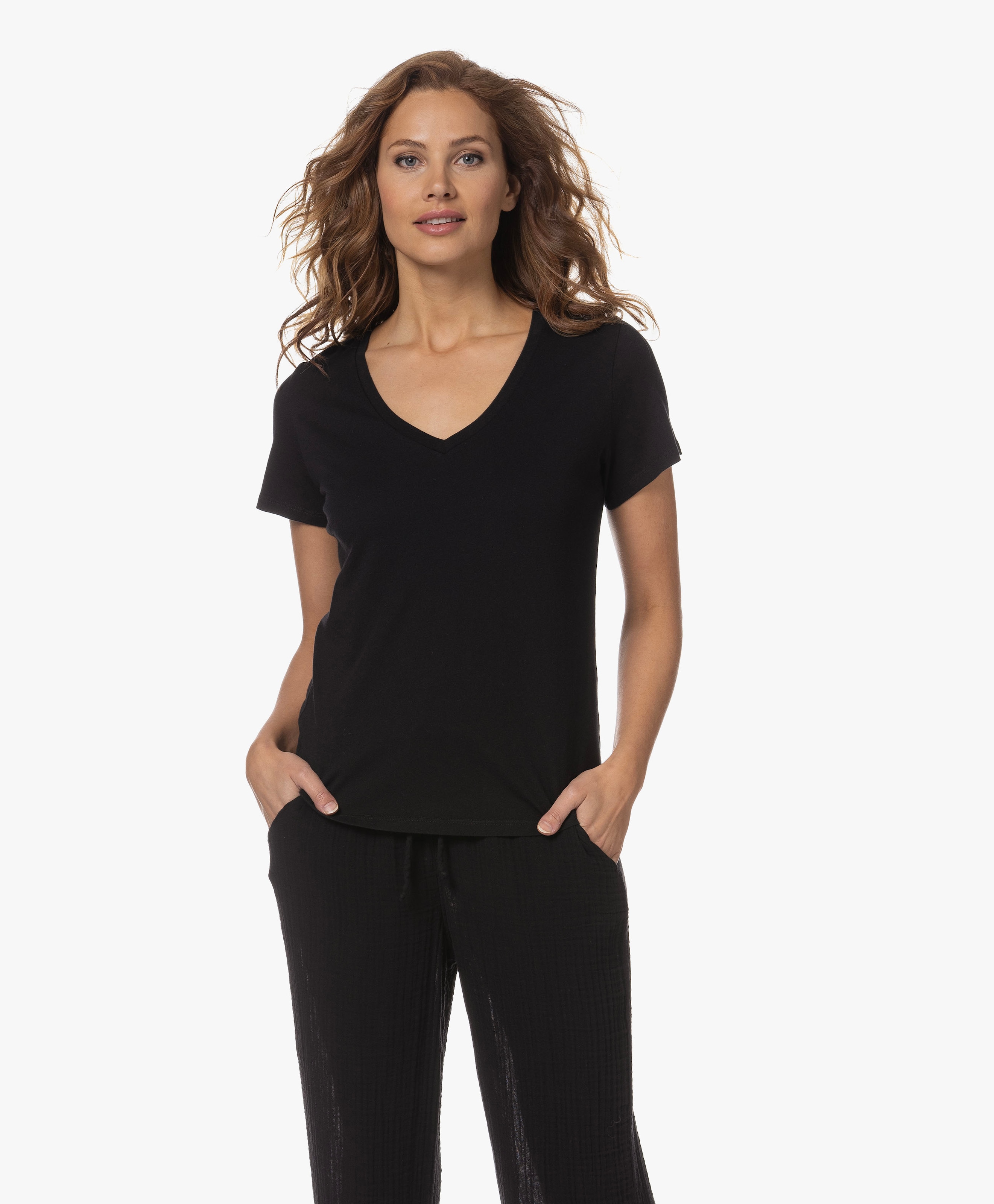Silk Touch Katoenen V-Hals T-shirt