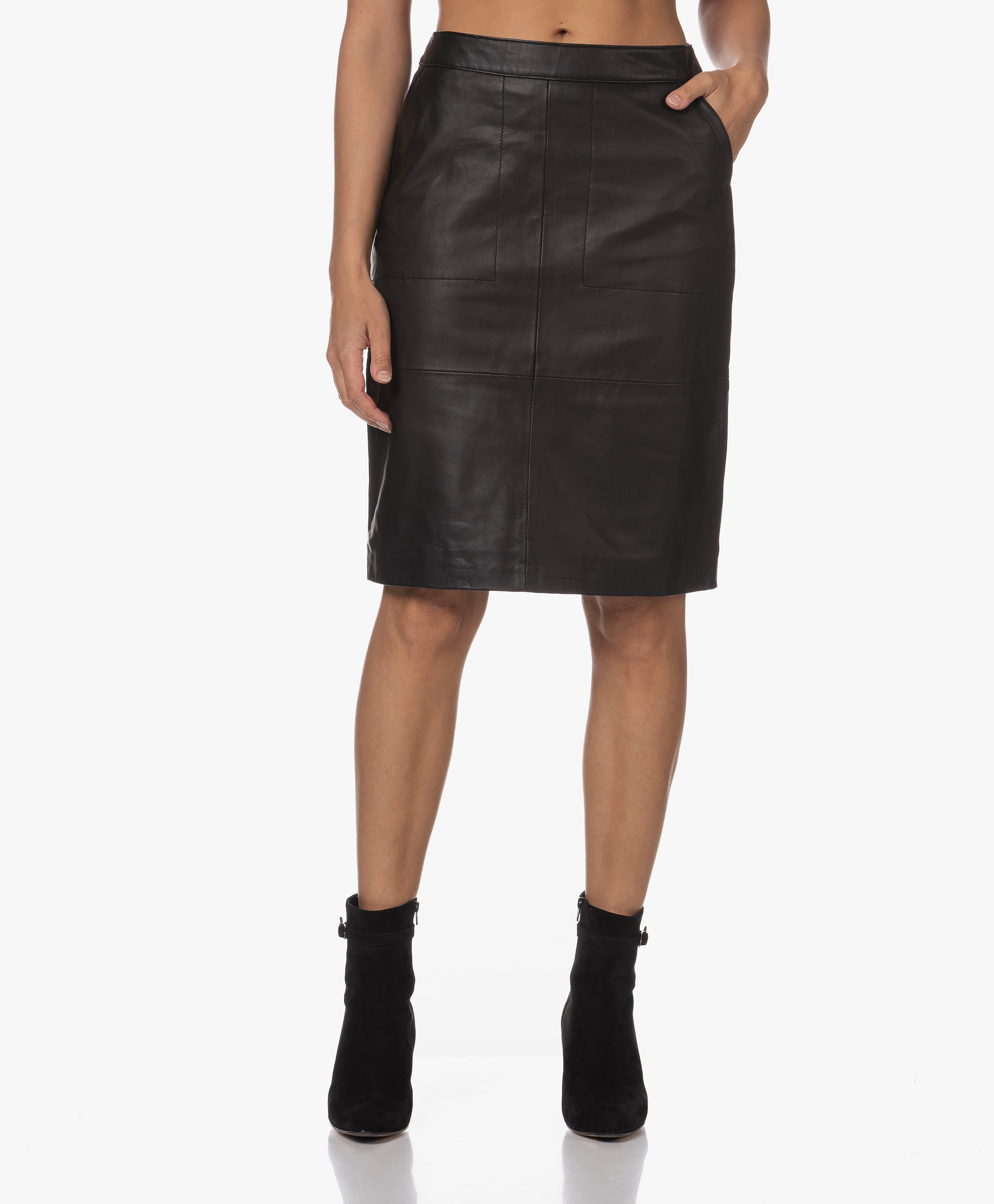 Knee-length Leather Skirt