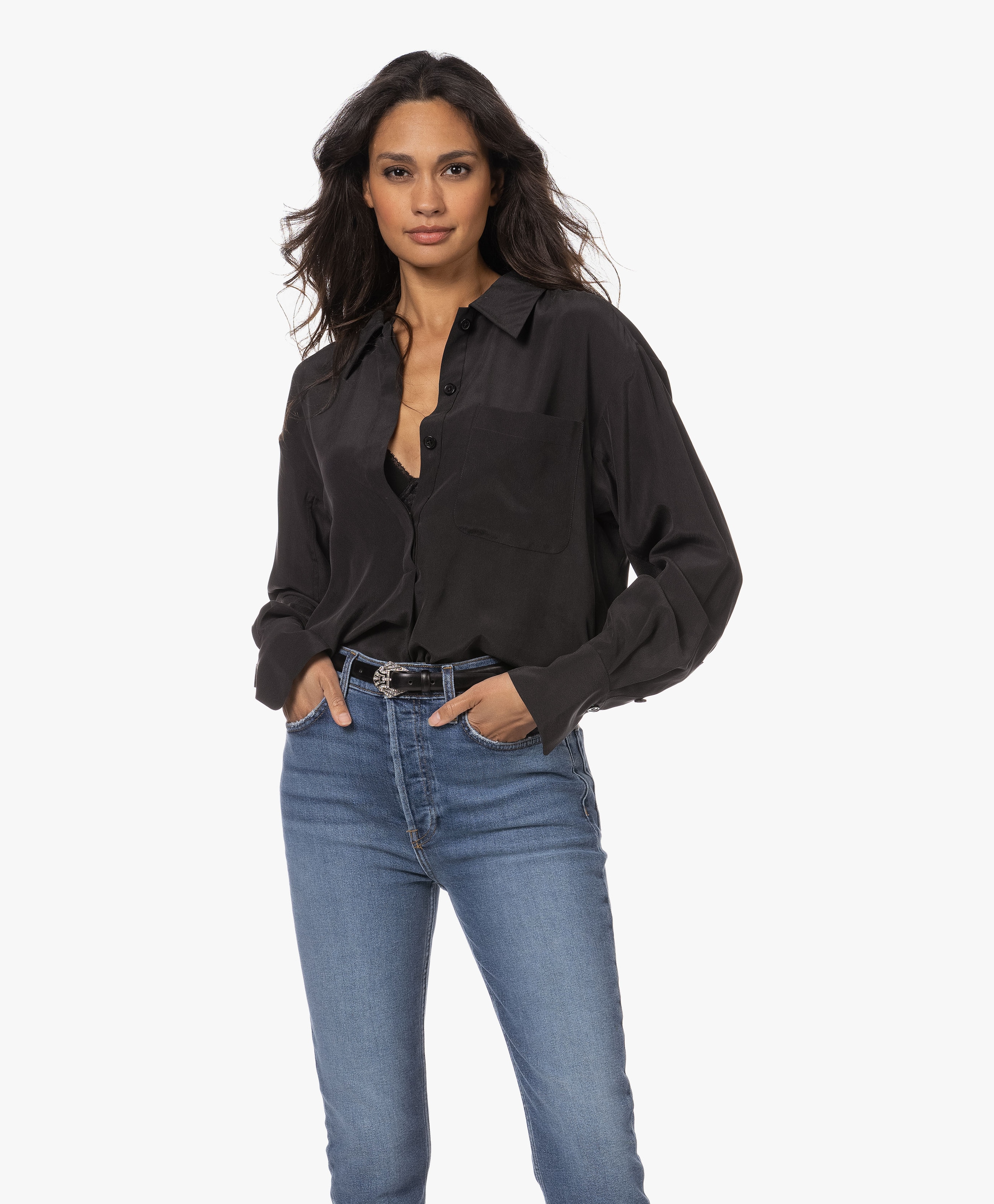 Roux Washed-Silk Blouse