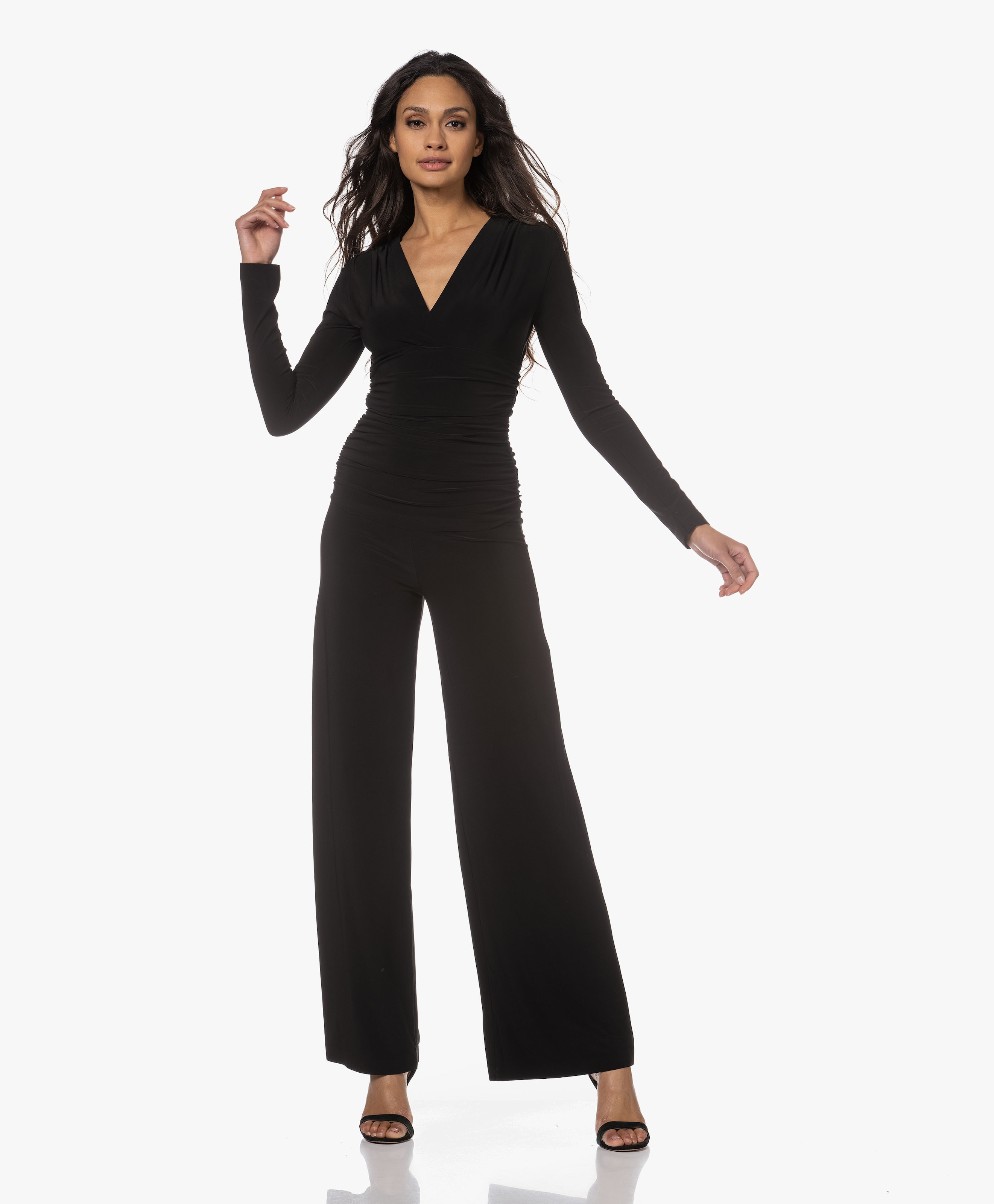 V-neck Shirred Tech Jersey Jumpsuit