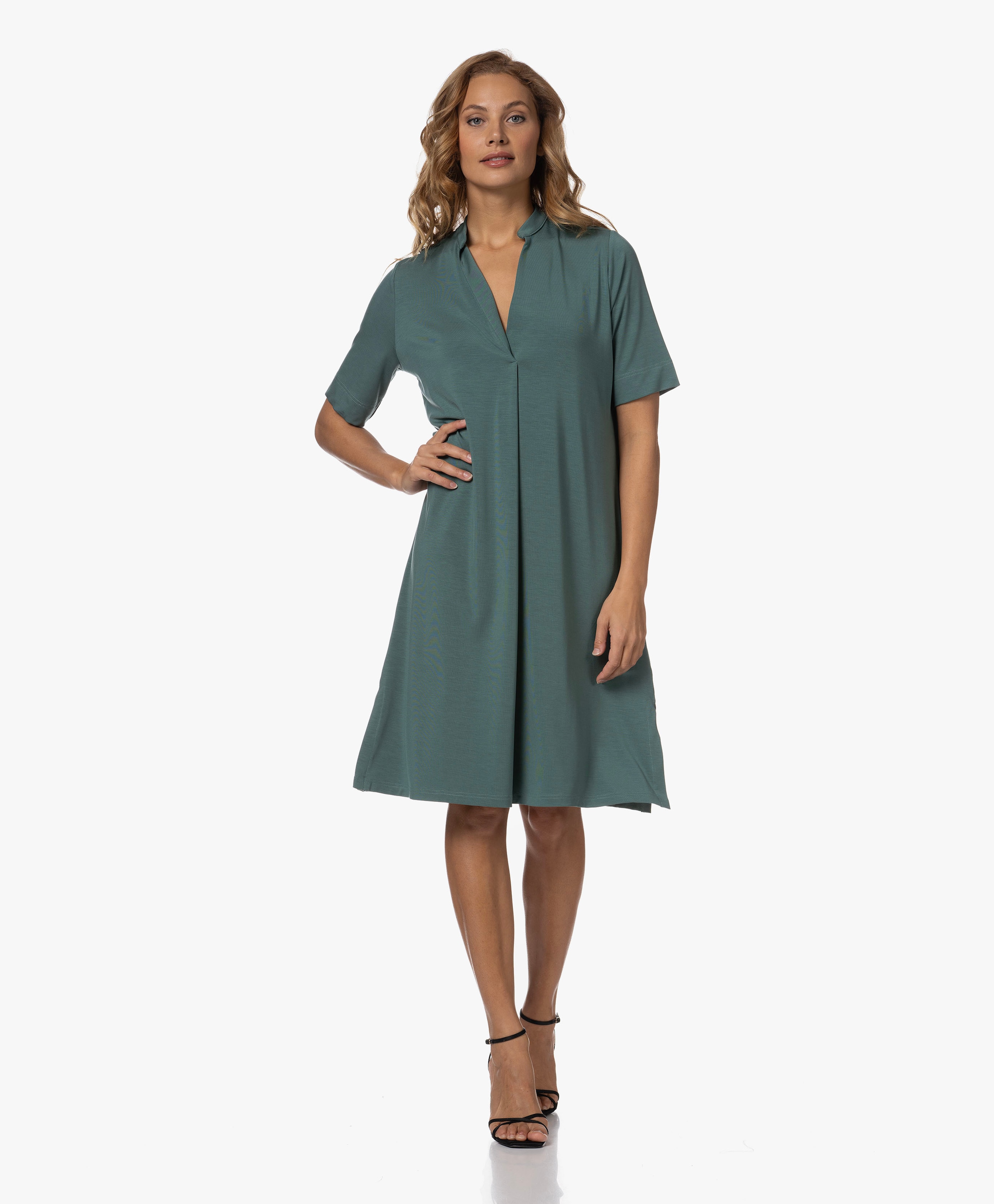 Soepelvallende Jersey Jurk met V-hals