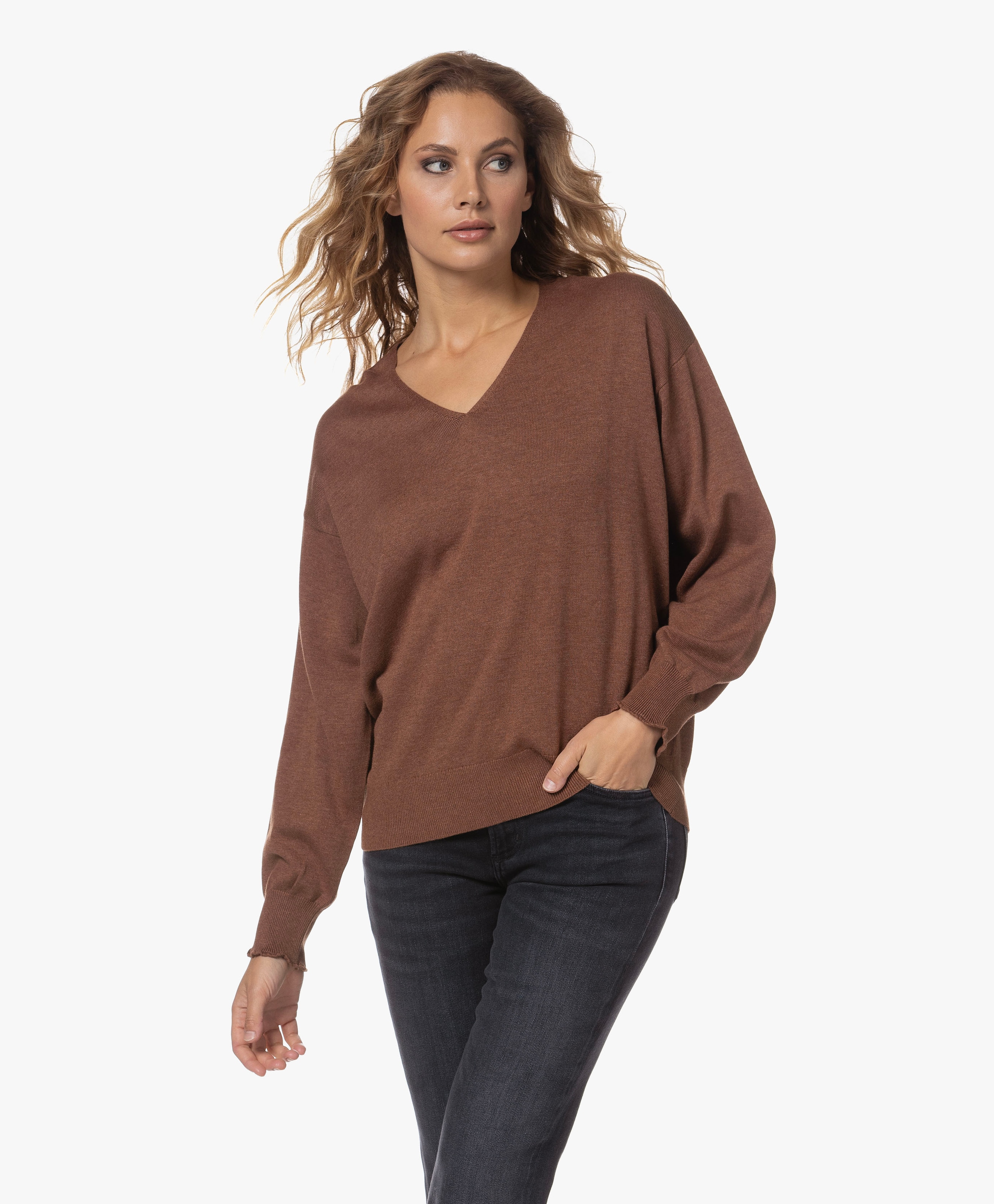 Cotton Blend V-neck Pullover