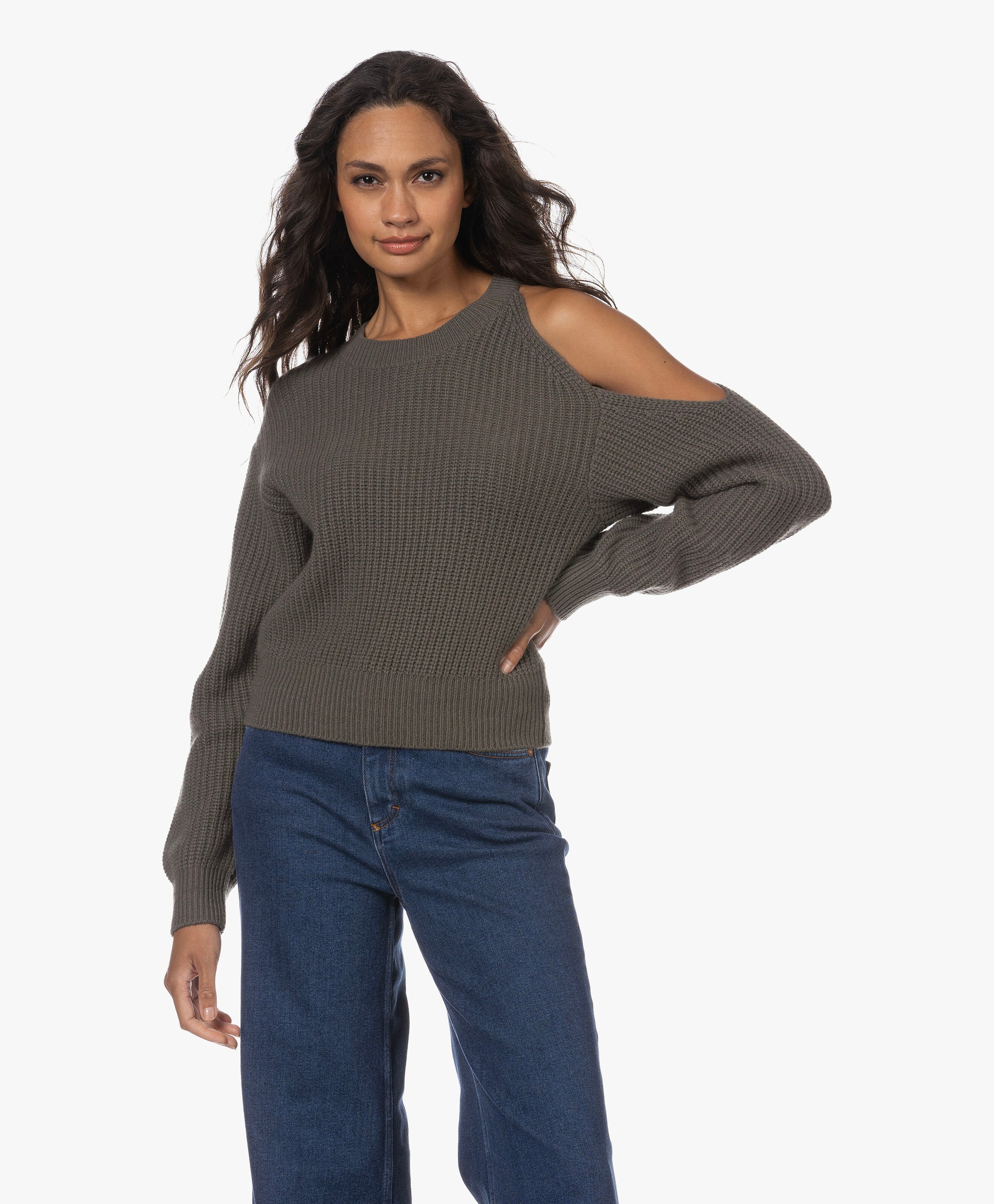 Leora Cold-Shoulder Cashmere Rib Trui