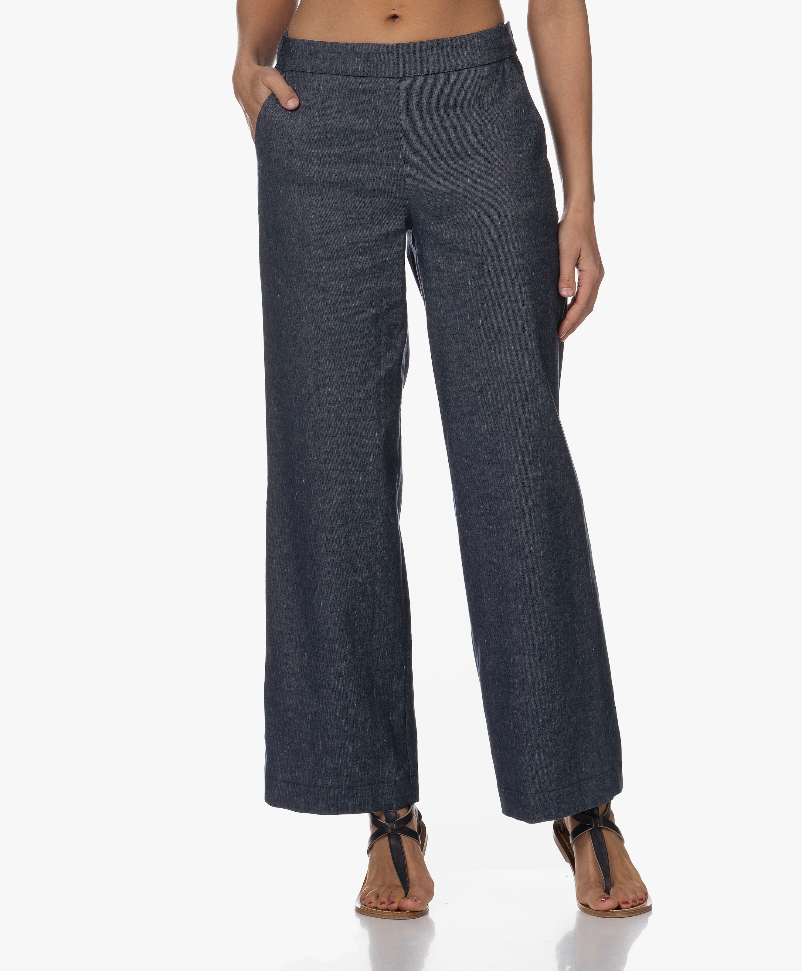 Rawy Katoen-linnenmix  Broek met Denim Look