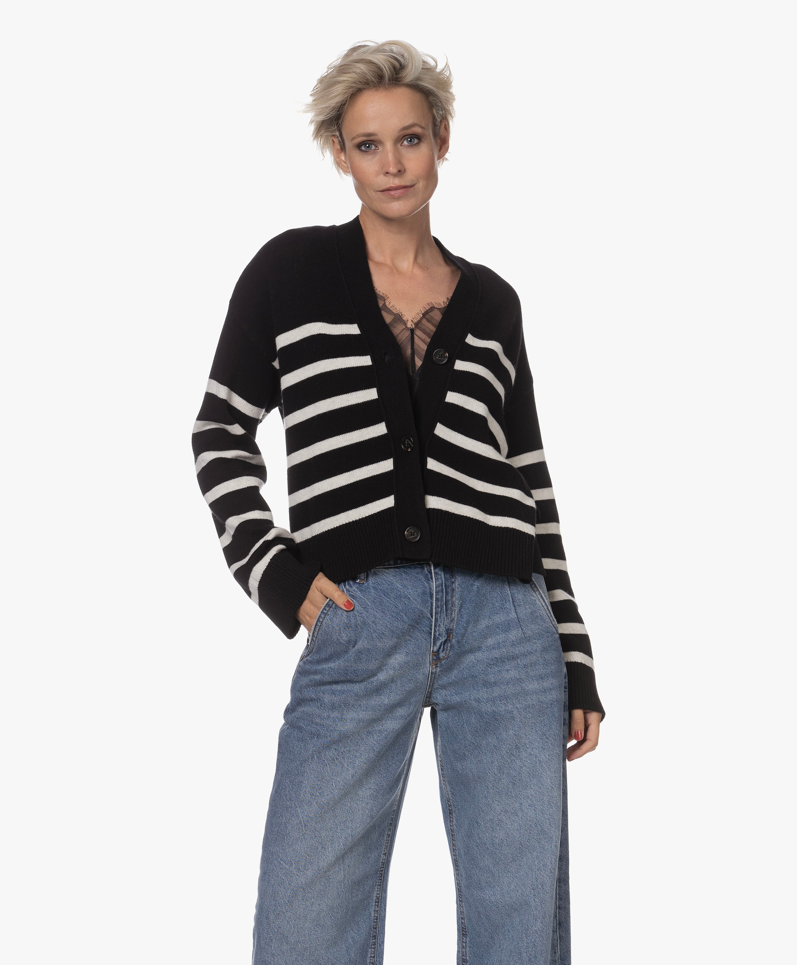 Geneva Striped Wool Blend Cardigan