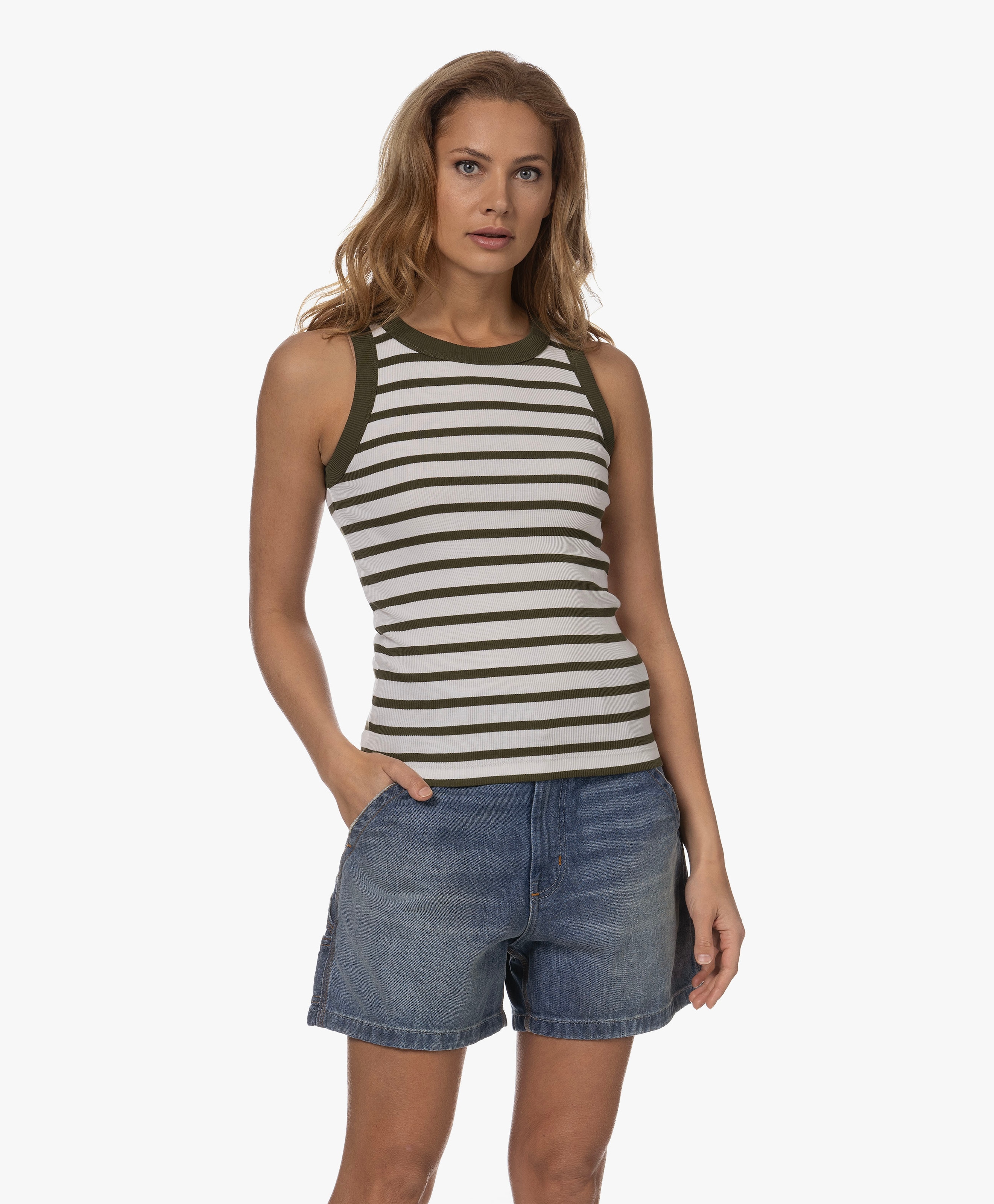 Olina Gestreepte Rib Jersey Tanktop
