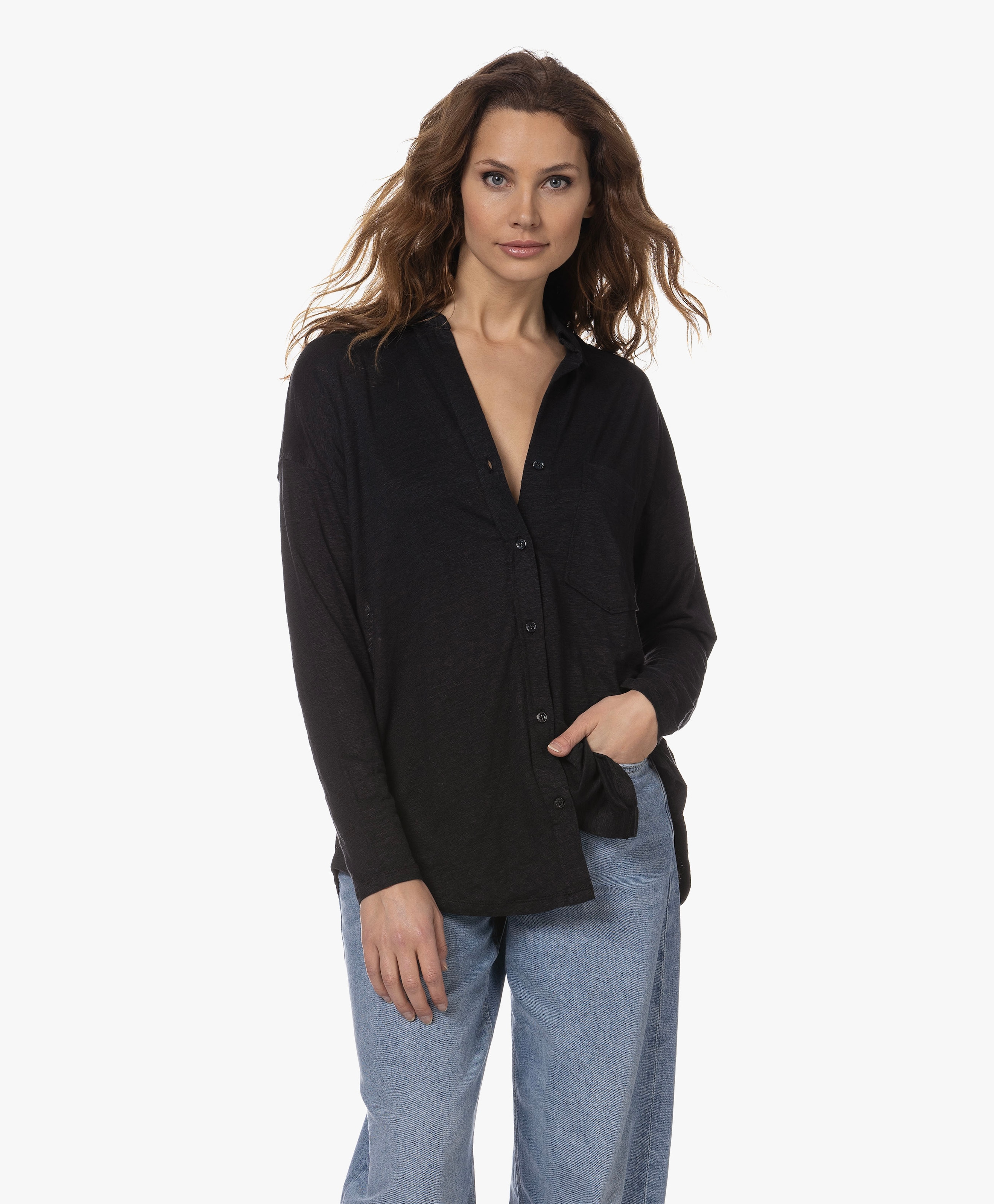 Linnen Jersey Overhemdblouse