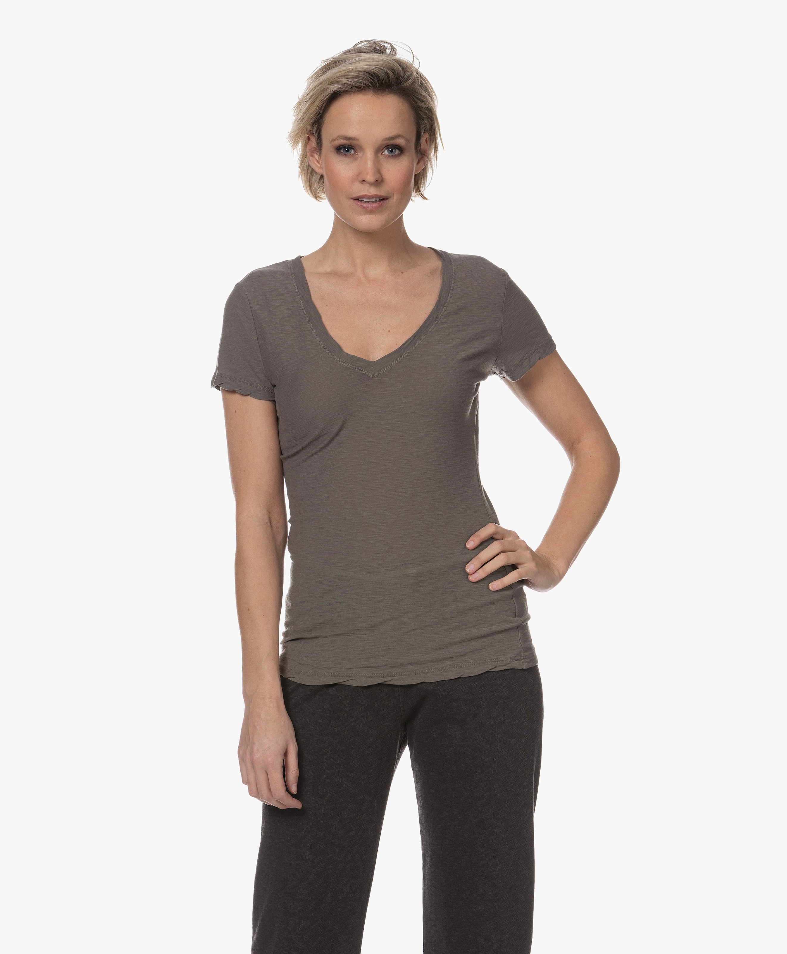 Slub Jersey V-hals T-shirt