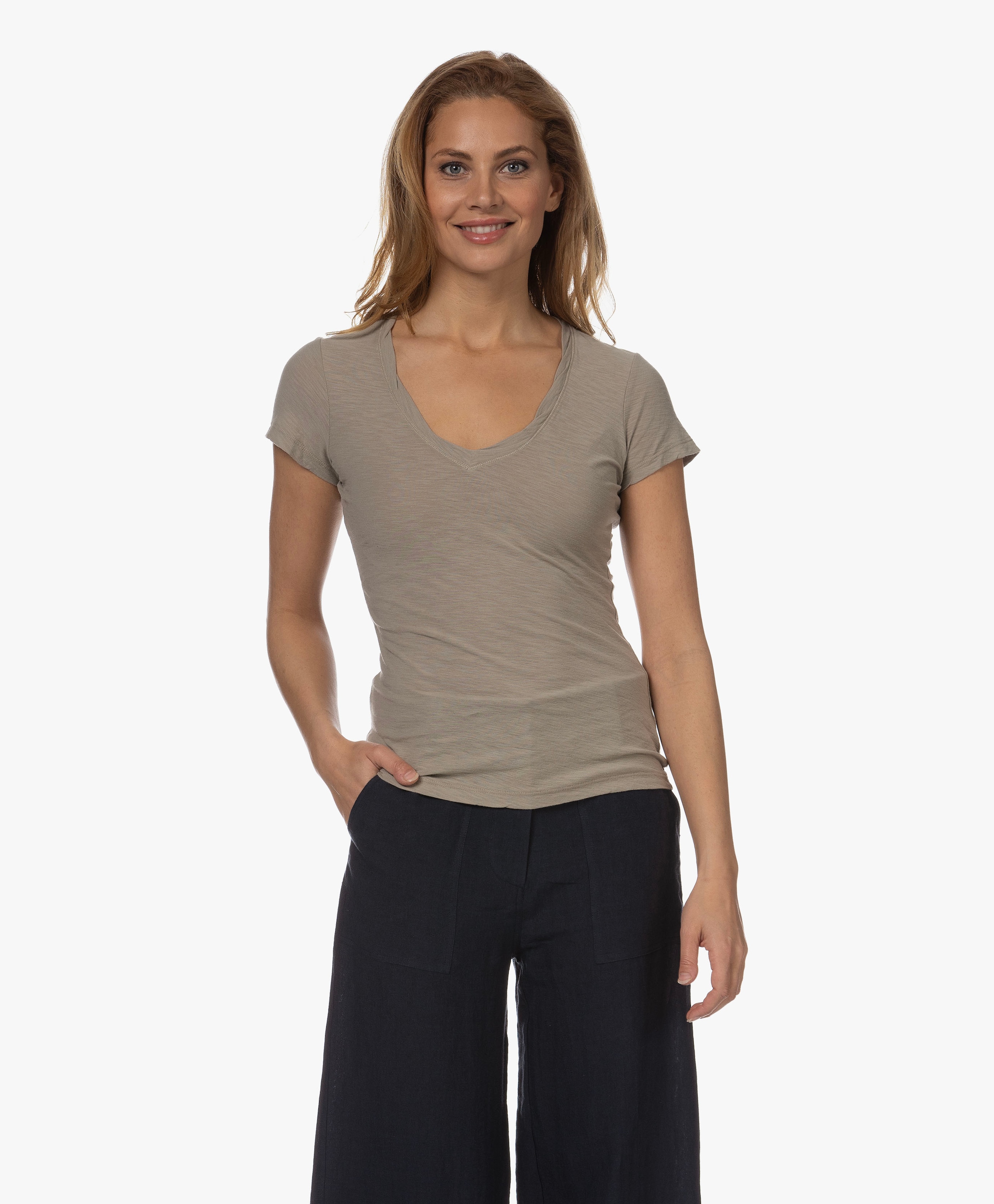 Slub Jersey V-hals T-shirt